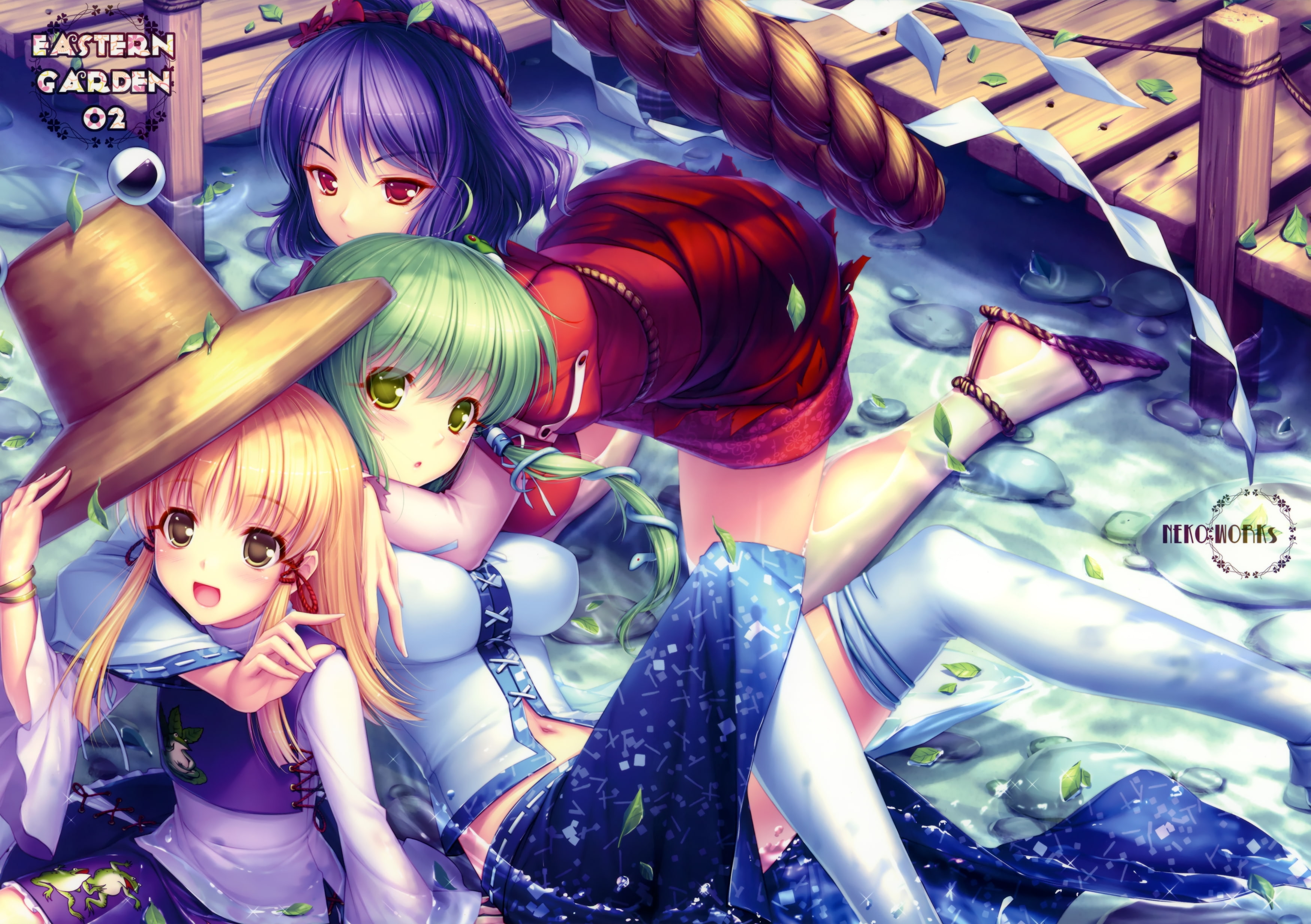 art, kanako, moriya, suwako, yasaka, Touhou, sanae, faith, mountain, kochiya, 2K, sayori, works, hd, neko, miko, HD Wallpaper