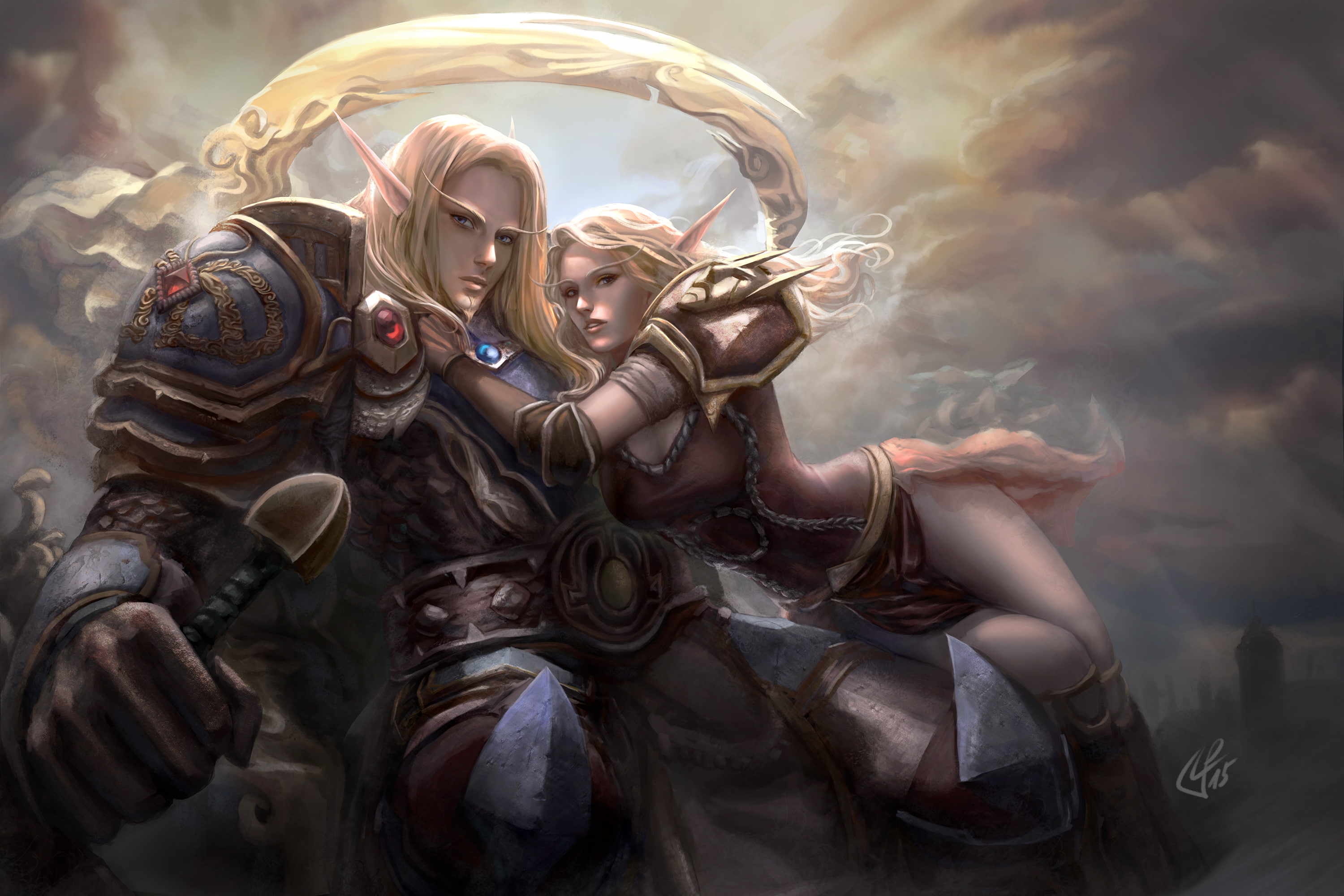 blood elves, art, AivaBlue, WoW, guy, girl, World of Warcraft, 2K, HD Wallpaper