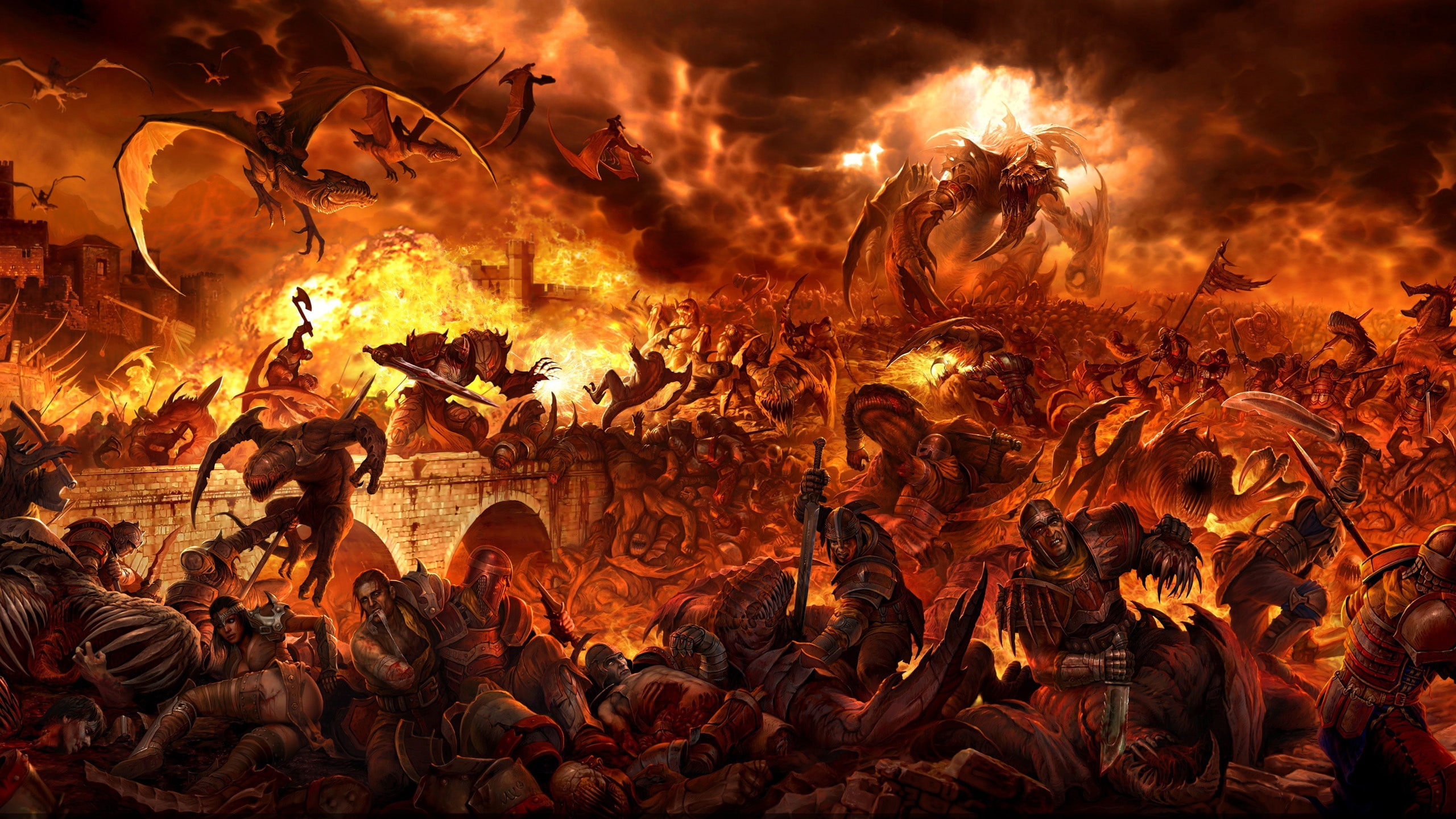 people, Monsters, Fire, 2K, Dragon, application, Battle, dragons, game, HD Wallpaper