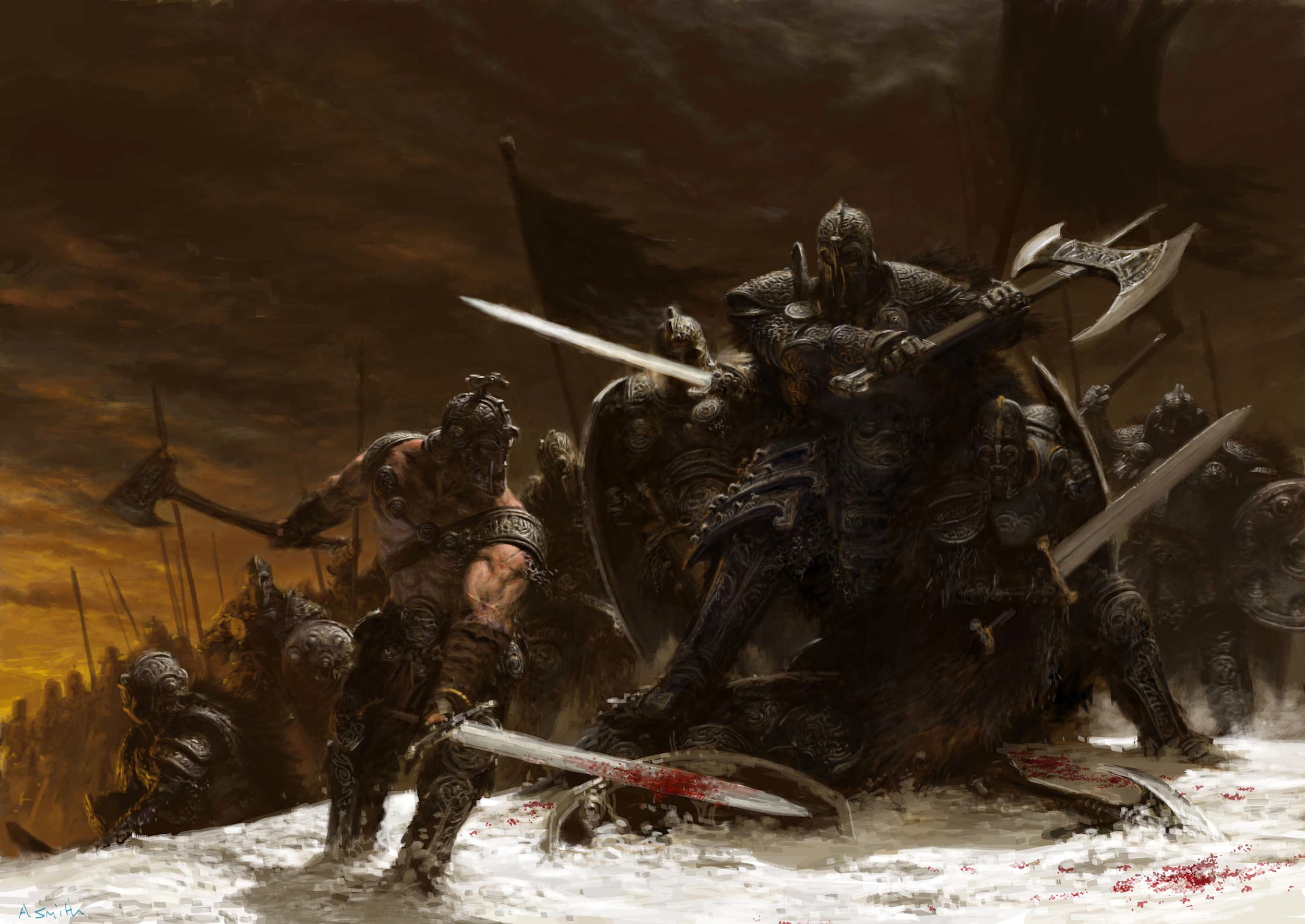 horror, snow, nature, holding, statue, animal, outdoors, sculpture, fighting, violence, spooky, conflict, axe, human representation, people, gladiator, HD Wallpaper