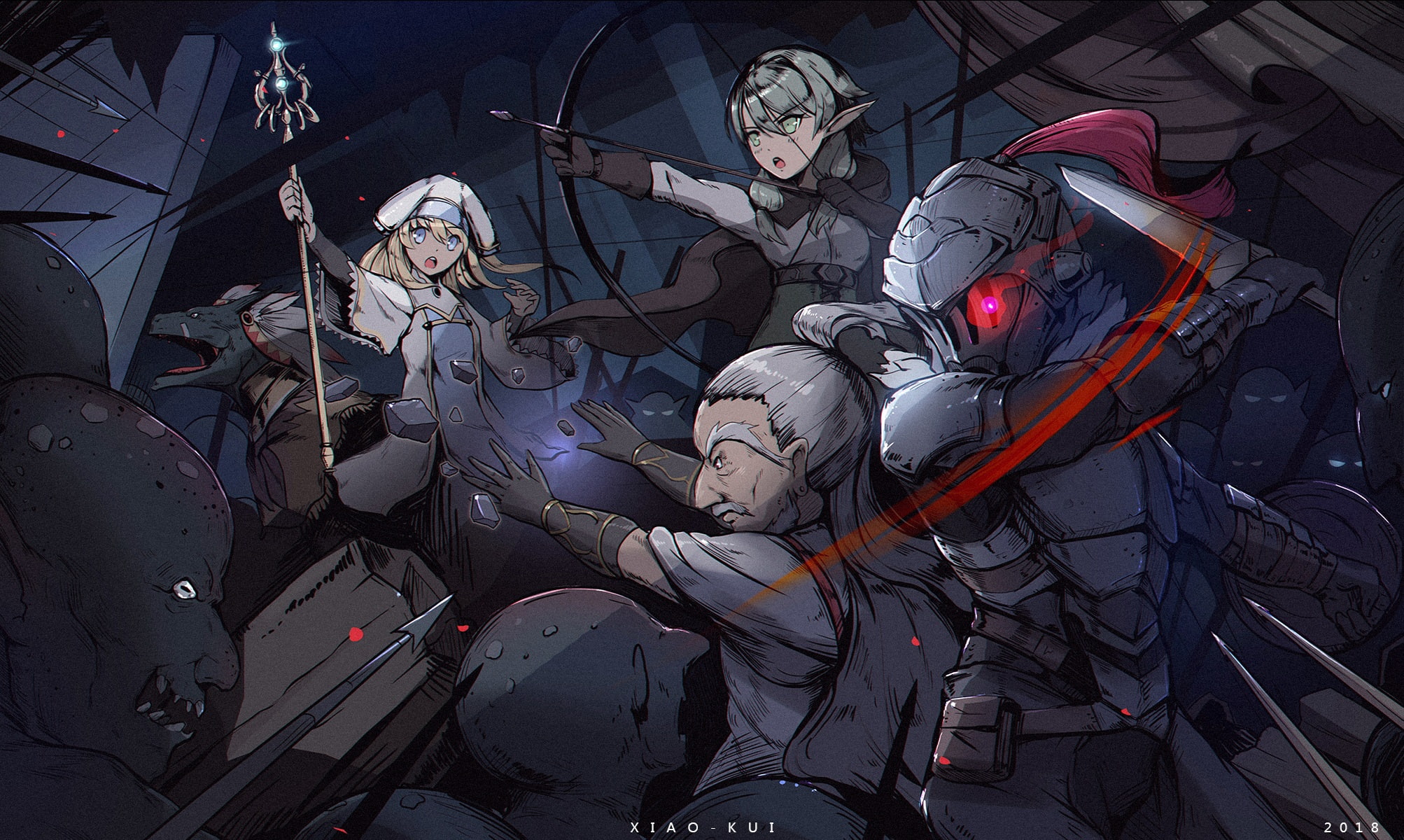 Anime, Tokage Souryo, 1080P, Kouhito Doushi, Goblin Slayer, Onna Shinkan, Bow, Staff, Arrow, Yousei Yunde, HD Wallpaper
