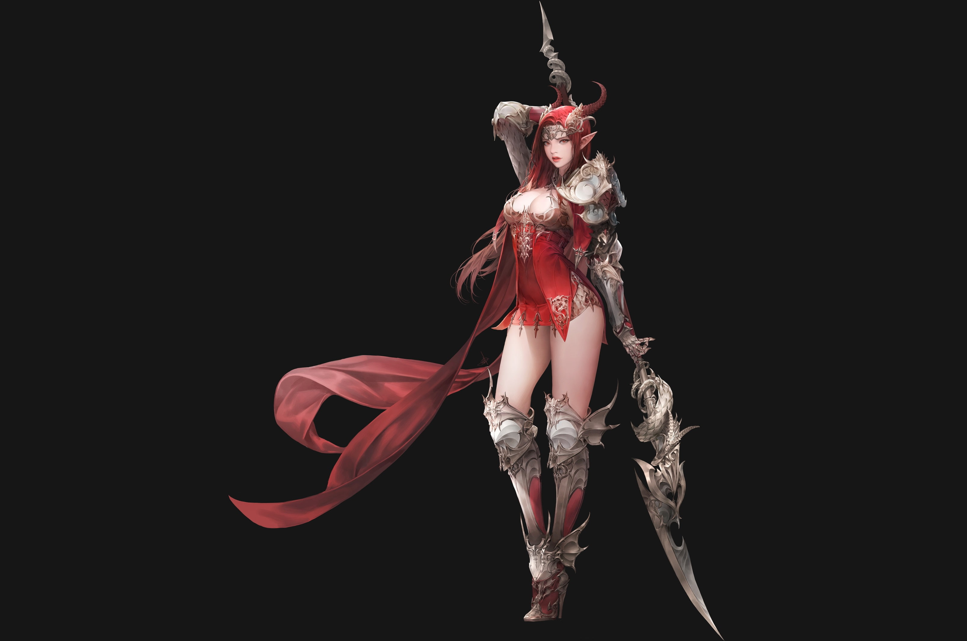 league of angels, 2K, horns, spear, pointy ears, weapons, girl, HD Wallpaper