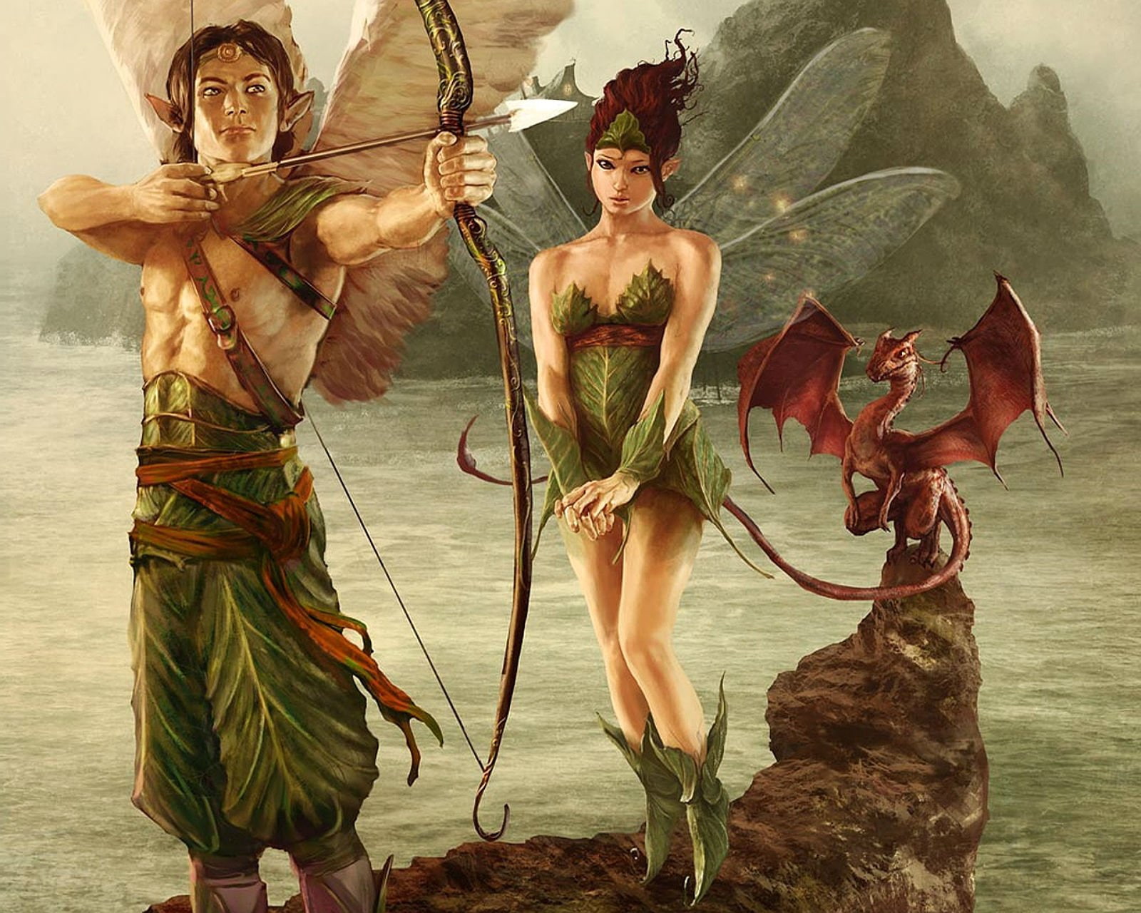 fairy, Exploration, land, portrait, full length, human representation, rpg, holding, warrior, archer, fashion, water, Fighting, legends, males, adult, nature, HD Wallpaper