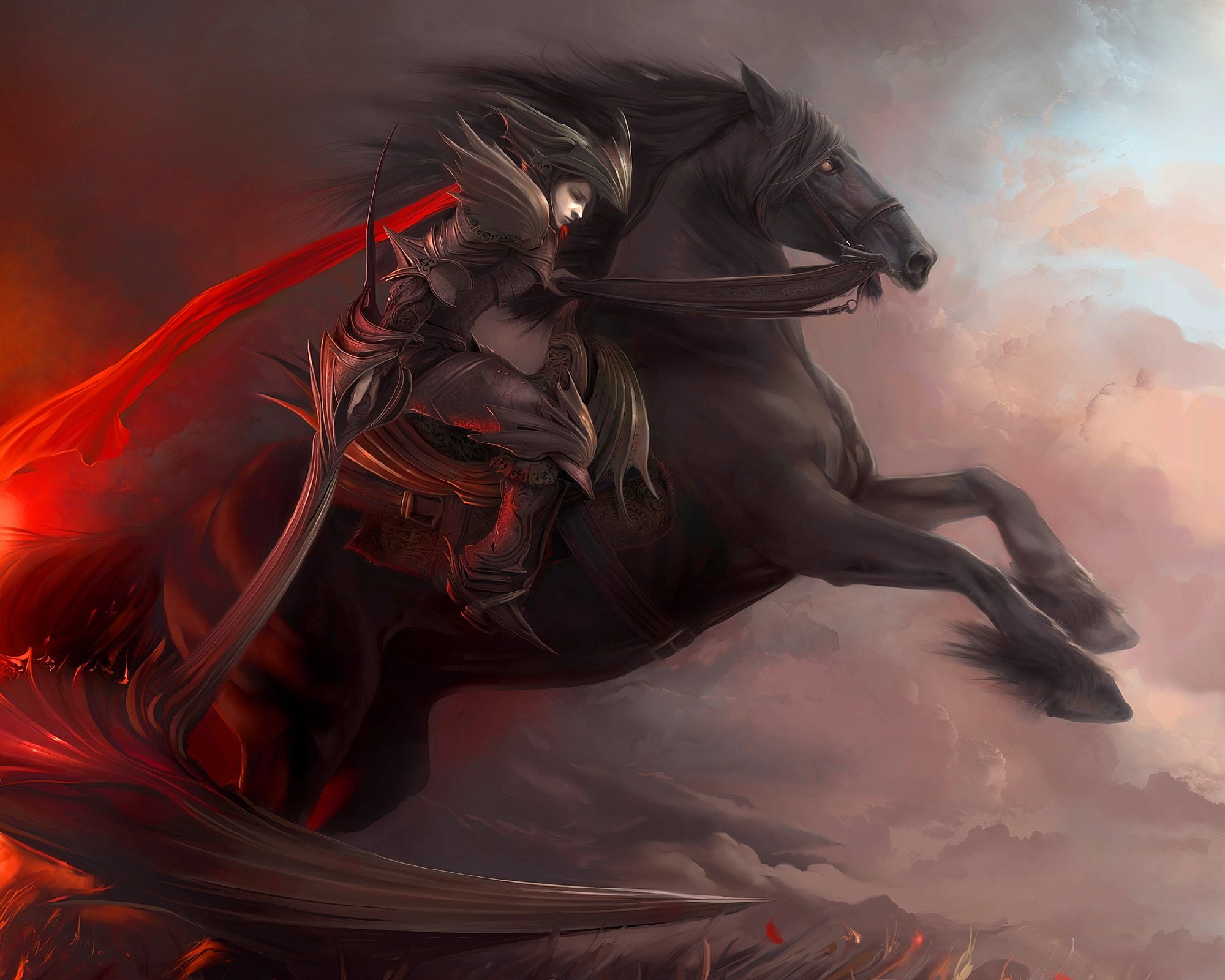 red, horse, sword, fantsy, legend, warrior, 1080P, HD Wallpaper