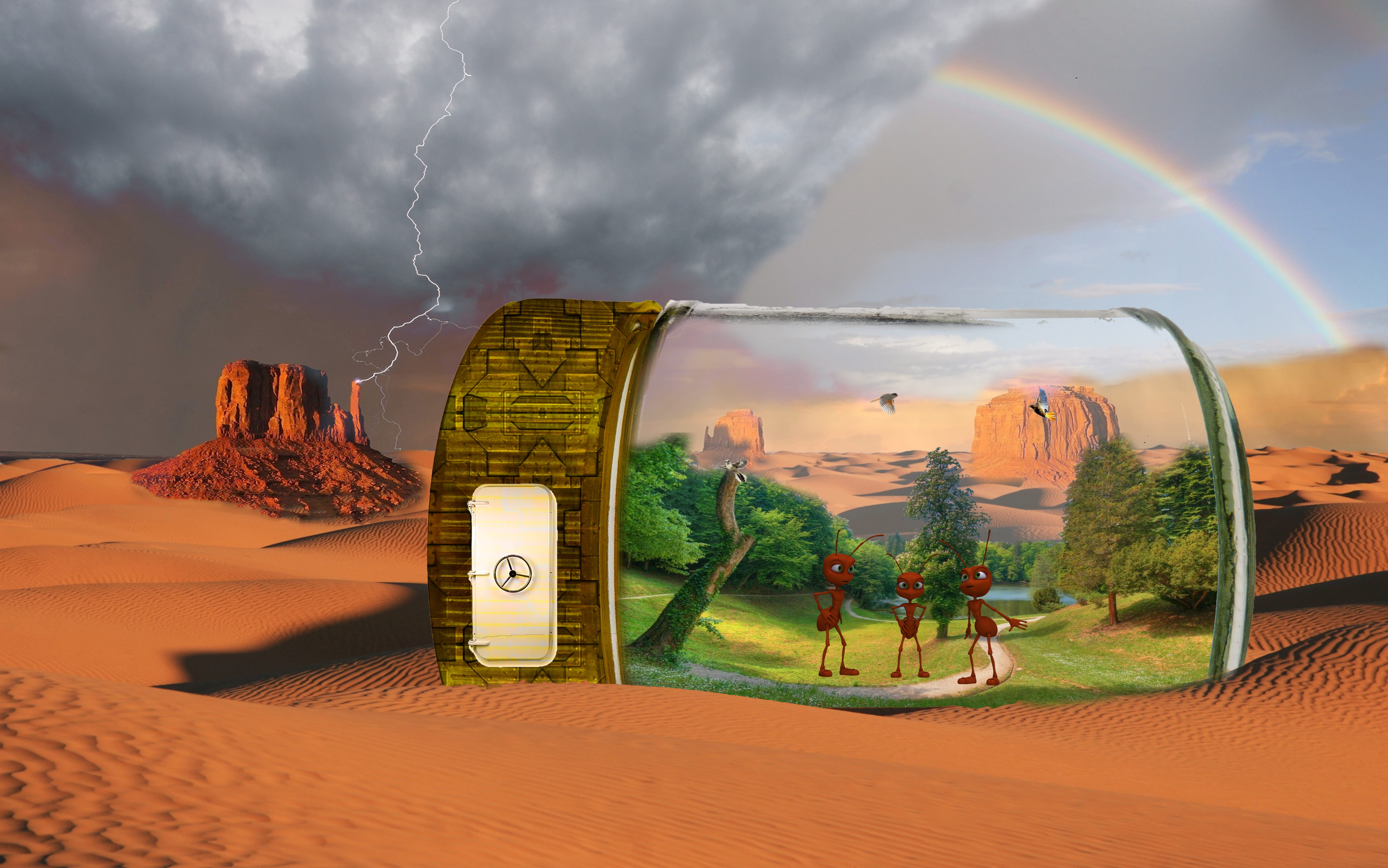 travel, fantasy, 5K, plant, fantsy, ants, sky, cloud - sky, dramatic sky, beauty in nature, desert, tree, no people, glass, land, power in nature, outdoors, HD Wallpaper