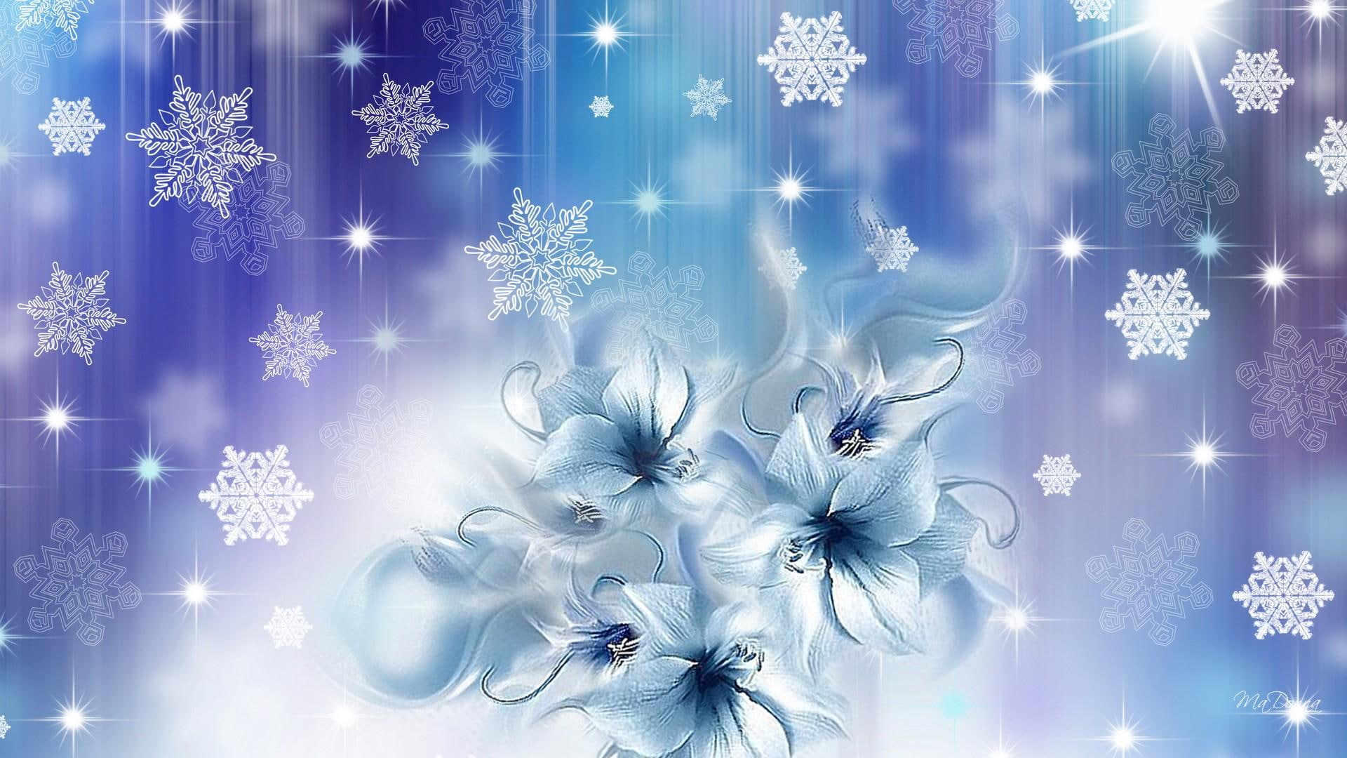 1080P, winters, snowflakes, dream, blue, flowing, stars, flowers, christmas, firefox persona, glow, 3d and abs, bright, winter, HD Wallpaper