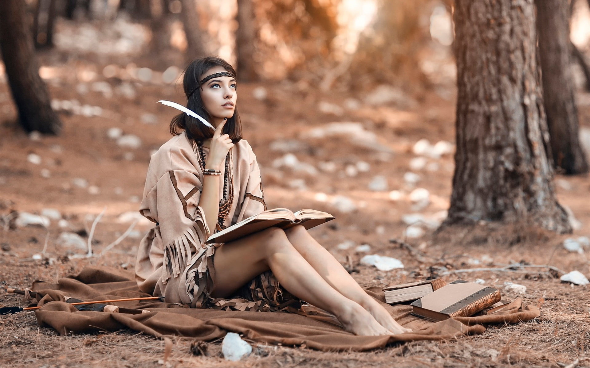Book, Hair, Girl, Forest, Reading, Long, 1080P, HD Wallpaper