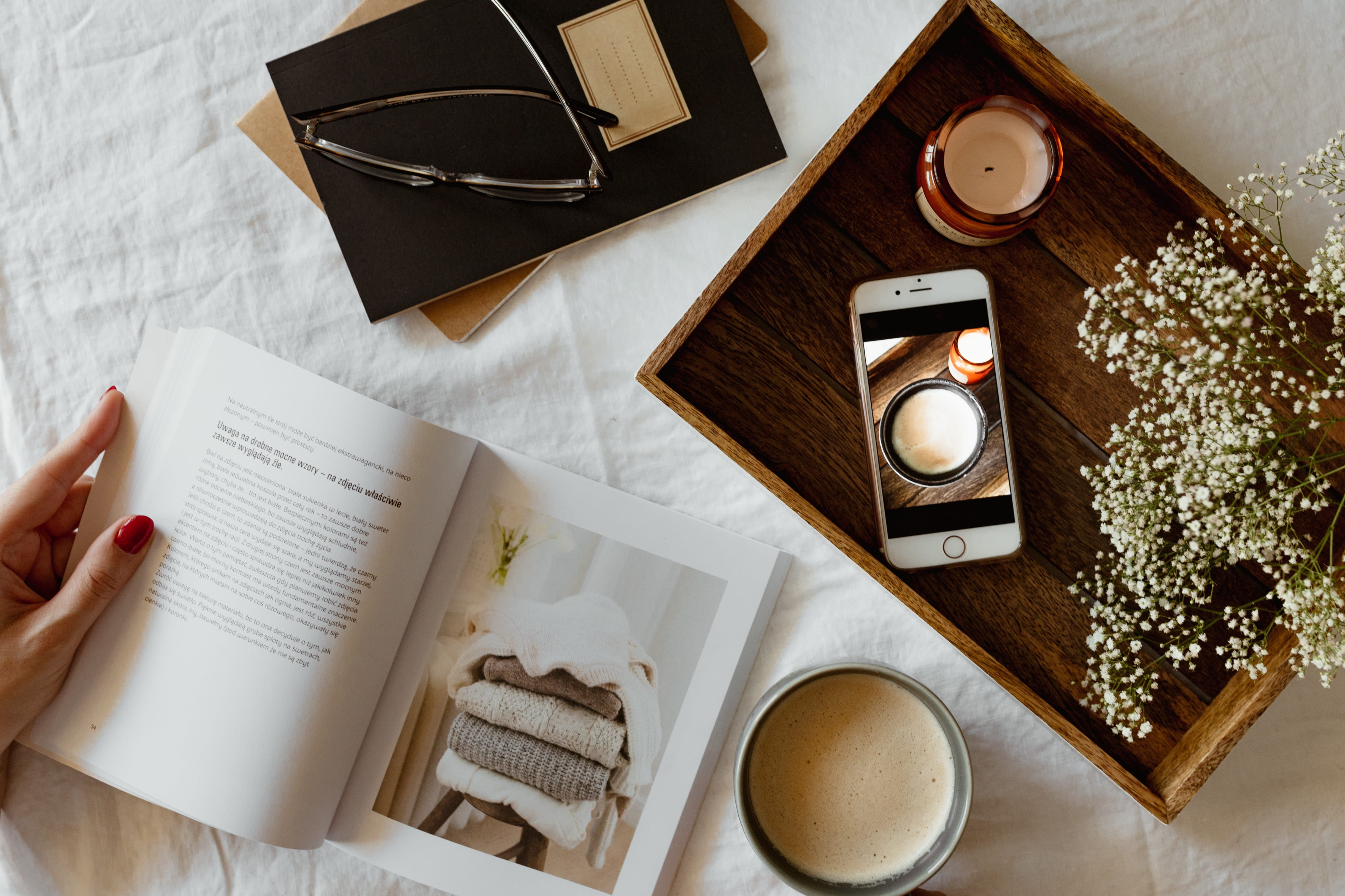 indoors, top view, opened book, coffee cup, still life, cup, pen, coffee - drink, drink, paper, tray, food and drink, flat lay, high angle view, refreshment, HD Wallpaper