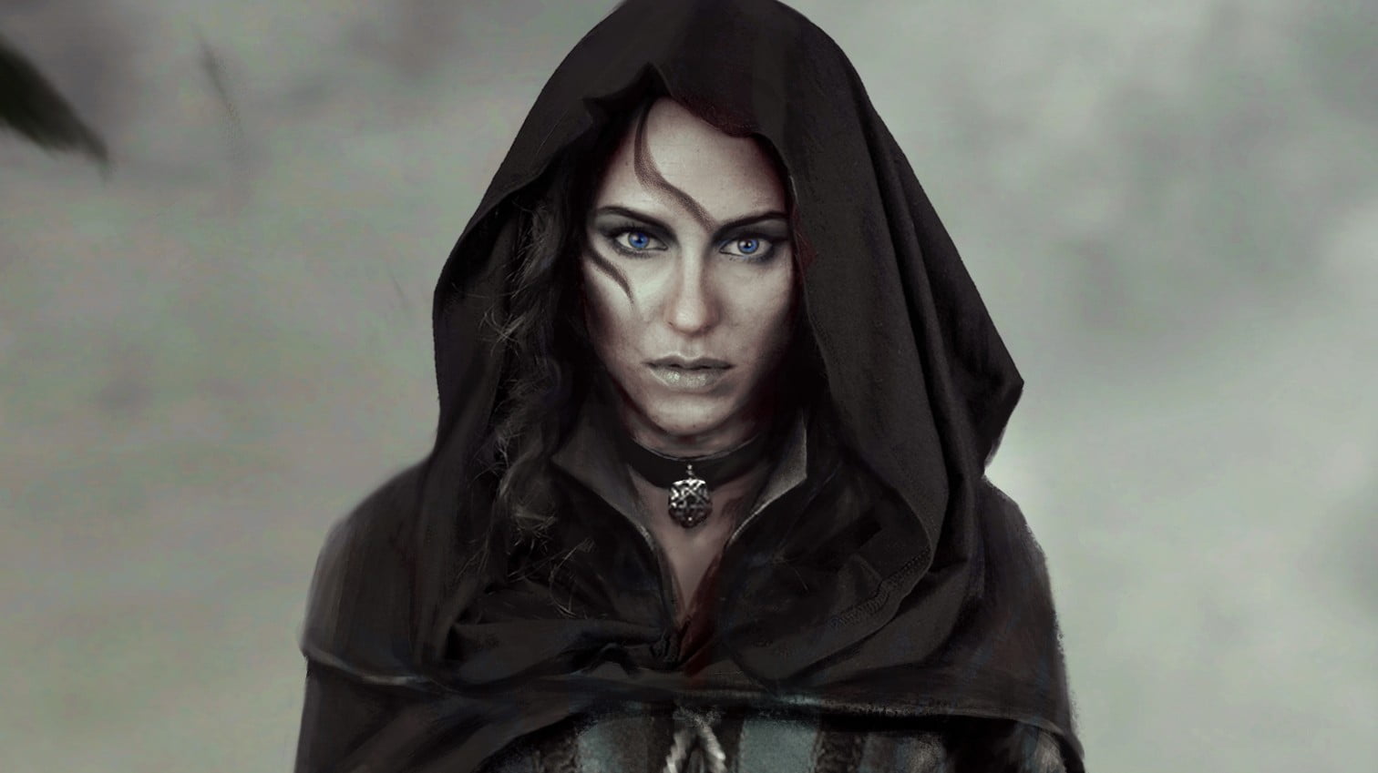 hood - clothing, make-up, adult, beautiful woman, headshot, lifestyles, veil, Yennefer of Vengerberg, black, young women, women, looking at camera, s, clothing, HD Wallpaper