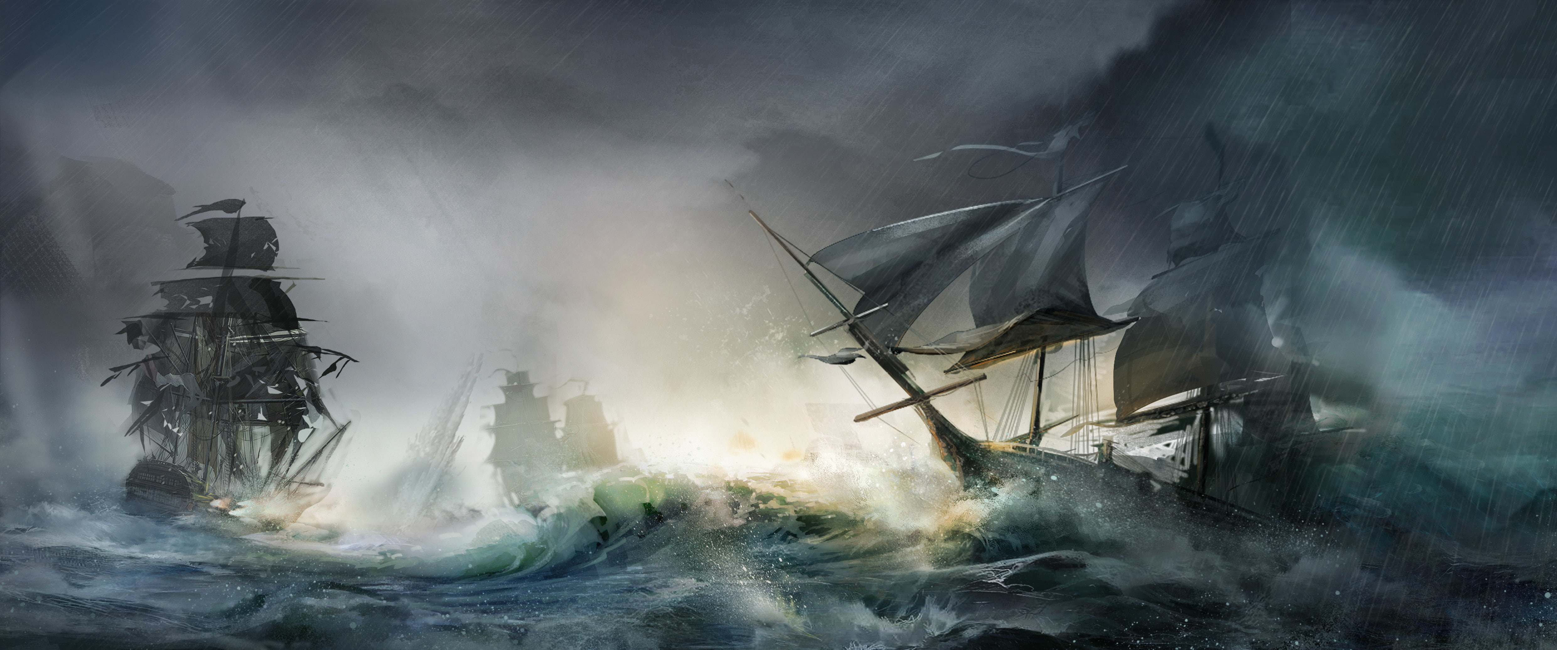 sailboats, 4K, storm, wood, naval battles, HD Wallpaper