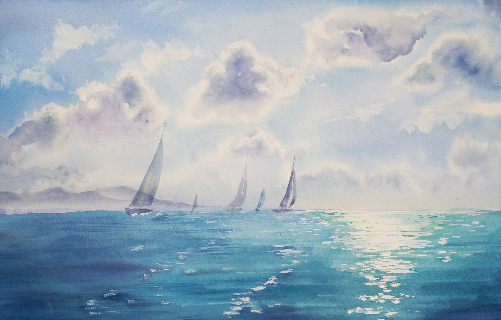 day, water, outdoors, tranquility, mode of transportation, scenics - nature, yacht, nature, horizon over water, watercolor, nautical vessel, gray, no people, HD Wallpaper
