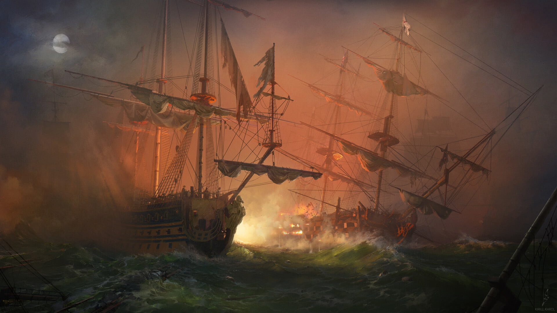 Battle, 1080P, Ship, Fantasy, Naval, HD Wallpaper
