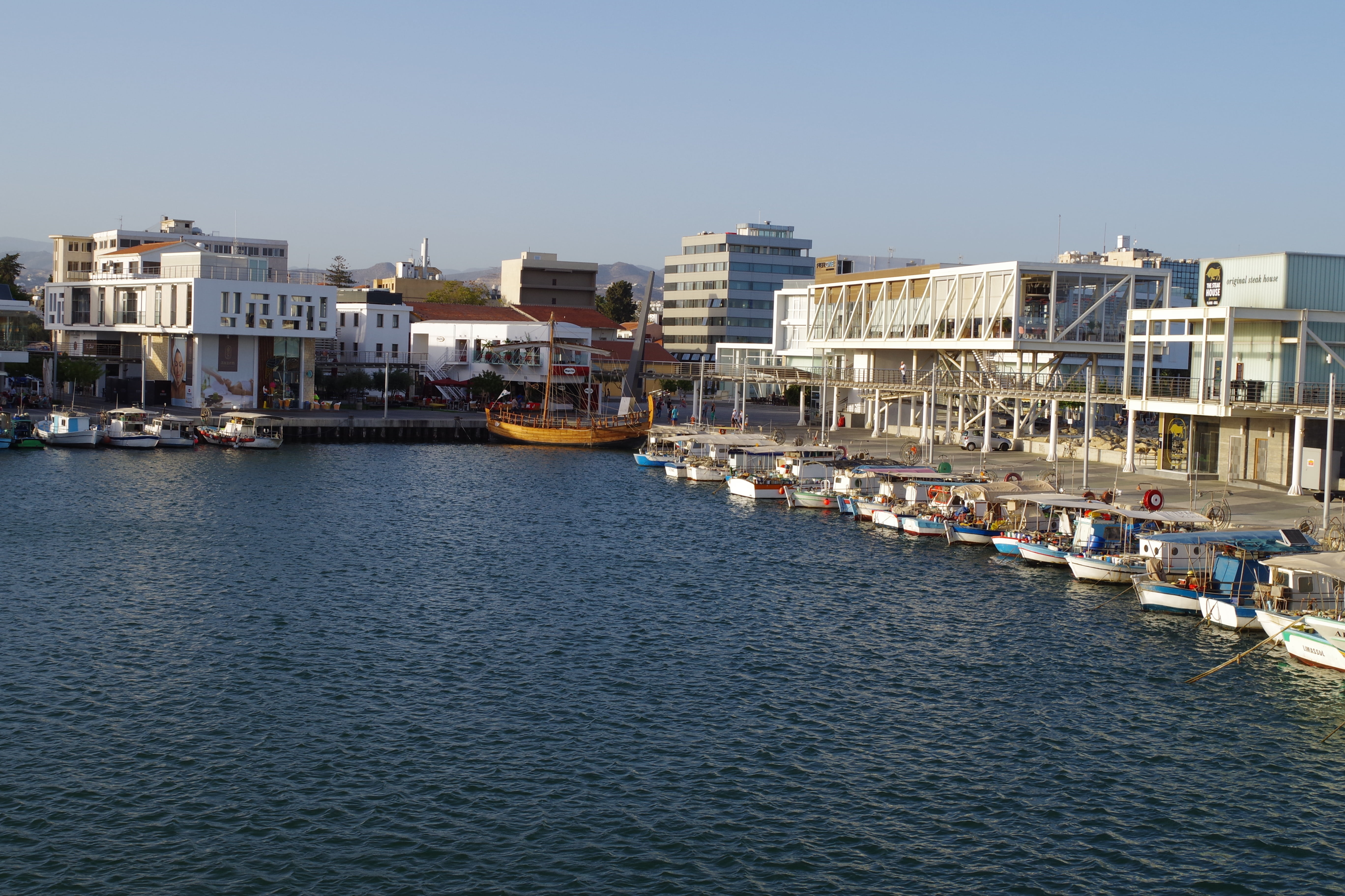 no people, built structure, city, limassol, cyprus, 5K, mode of transportation, sky, waterfront, outdoors, luxury, building, fishing industry, sea, clear sky, HD Wallpaper