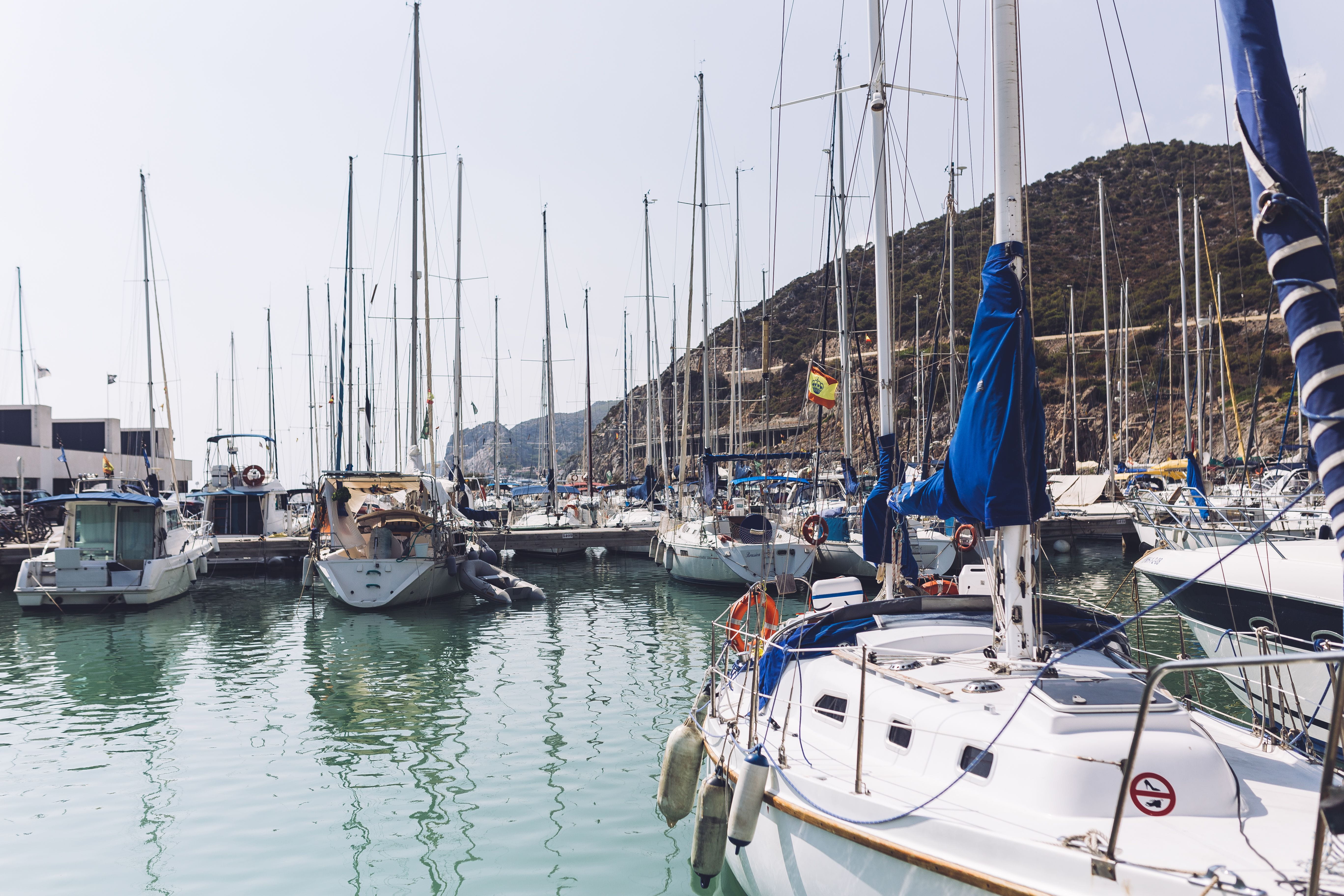 summer, commercial Dock, luxury, pier, reflection, waterfront, day, 5K, Catalonia, Spain, harbor, vacations, moored, wooden post, marina, Barcelona, fishing boat, HD Wallpaper