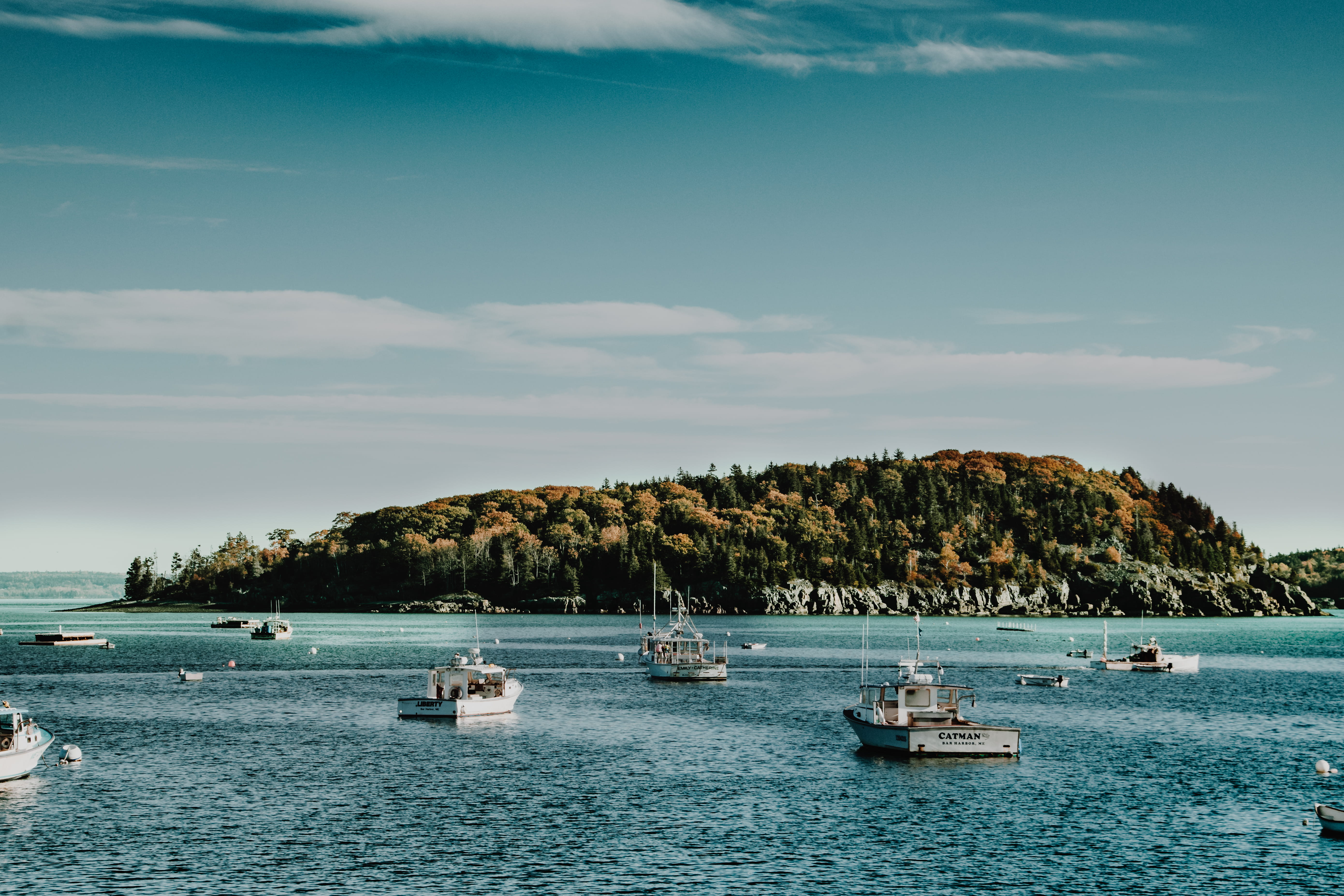 transportation, day, clouds, outdoors, fishing, daylight, beach, travel, bay, anchored, island, sea, summer, tranquility, trees, sailboat, ship, tree, blue sky, HD Wallpaper