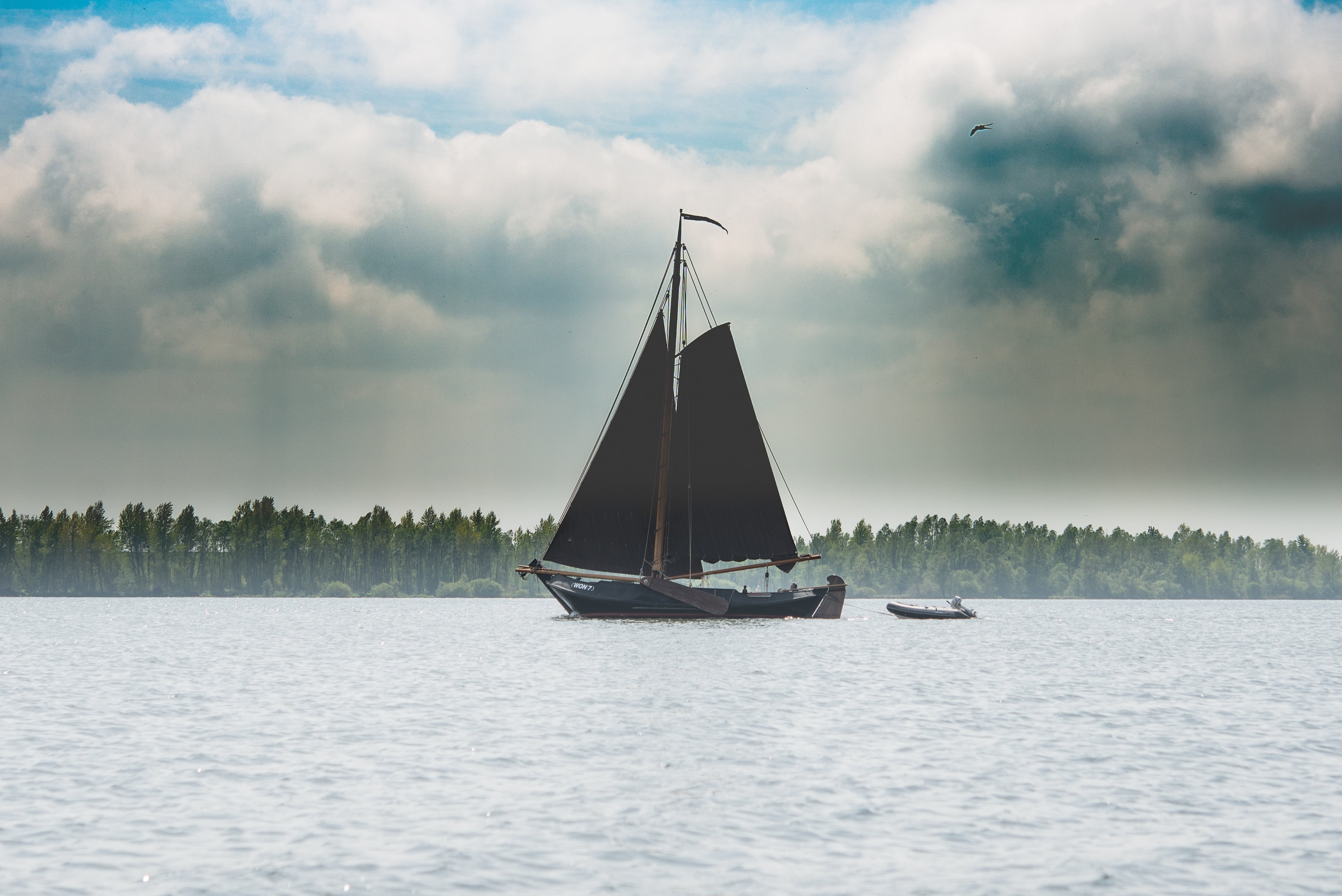 wave, plant, lake, scenics - nature, 4K, sailing, beauty in nature, overcast, boat, nature, yacht, ocean, body, cloudy, adventure, sea, mode of transportation, HD Wallpaper