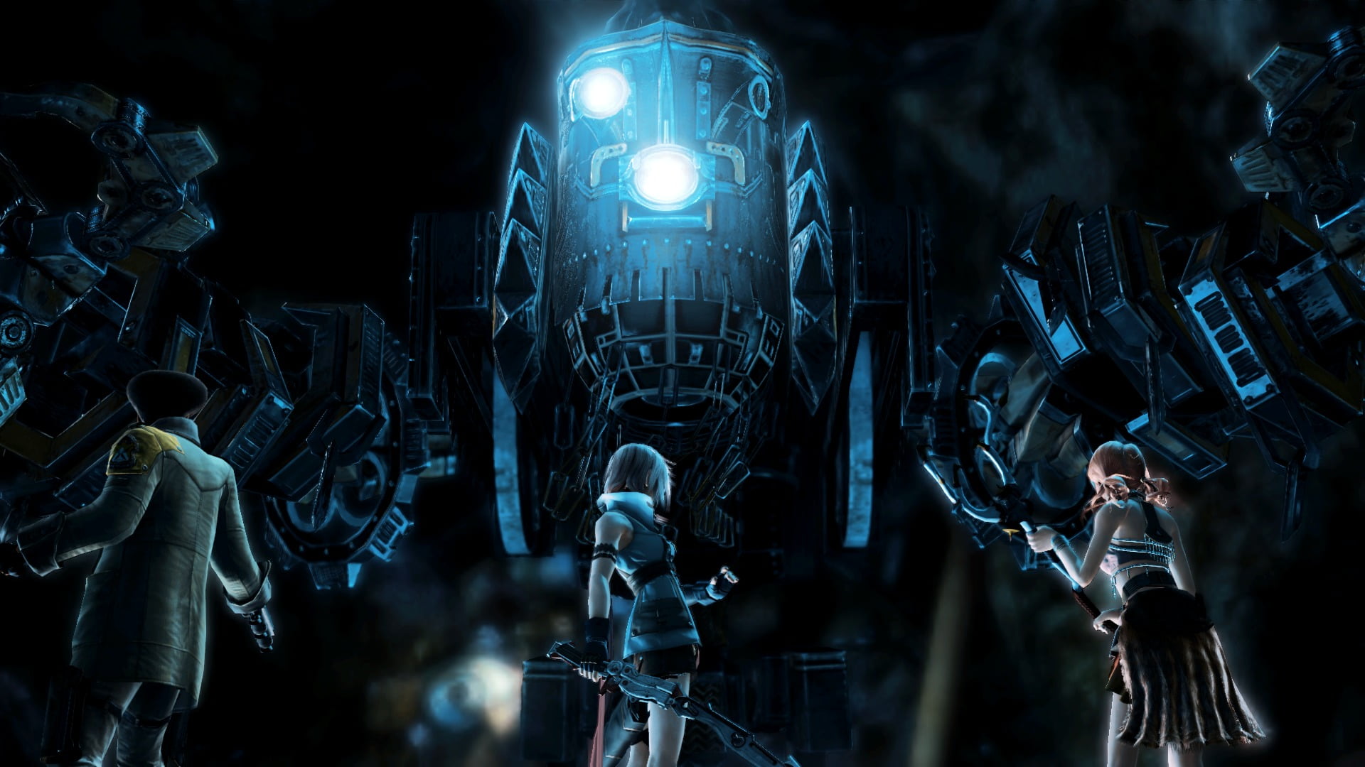 focus on foreground, light - natural phenomenon, Final Fantasy XIII, nightlife, robot, human representation, architecture, glowing, religion, no people, HD Wallpaper