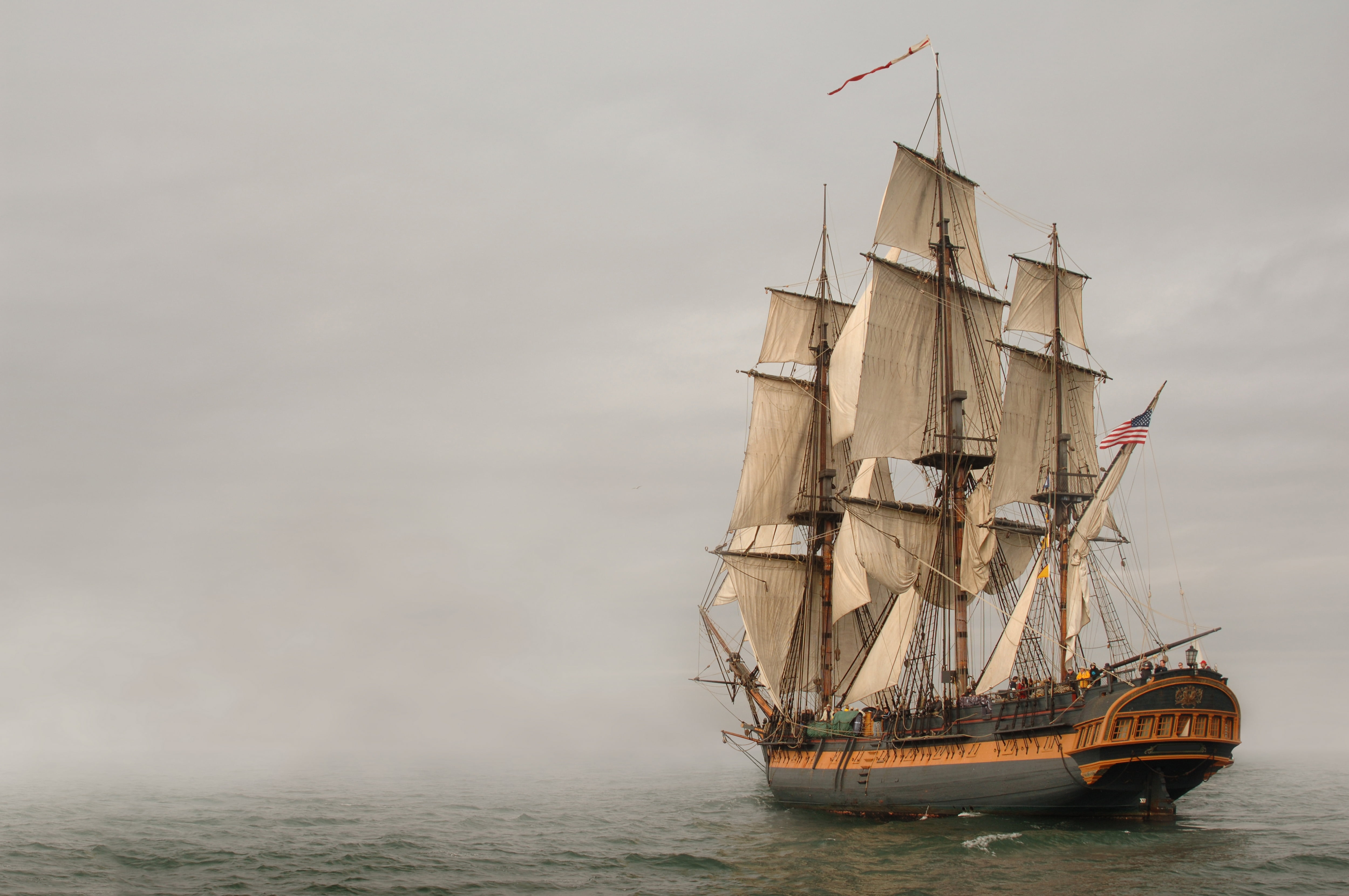 sky, outdoors, tall Ship, frigate, transportation, brown, sailing, galleon, 4K, history, sail, mast, waterfront, cultures, nautical Vessel, antique, cloud - sky, HD Wallpaper