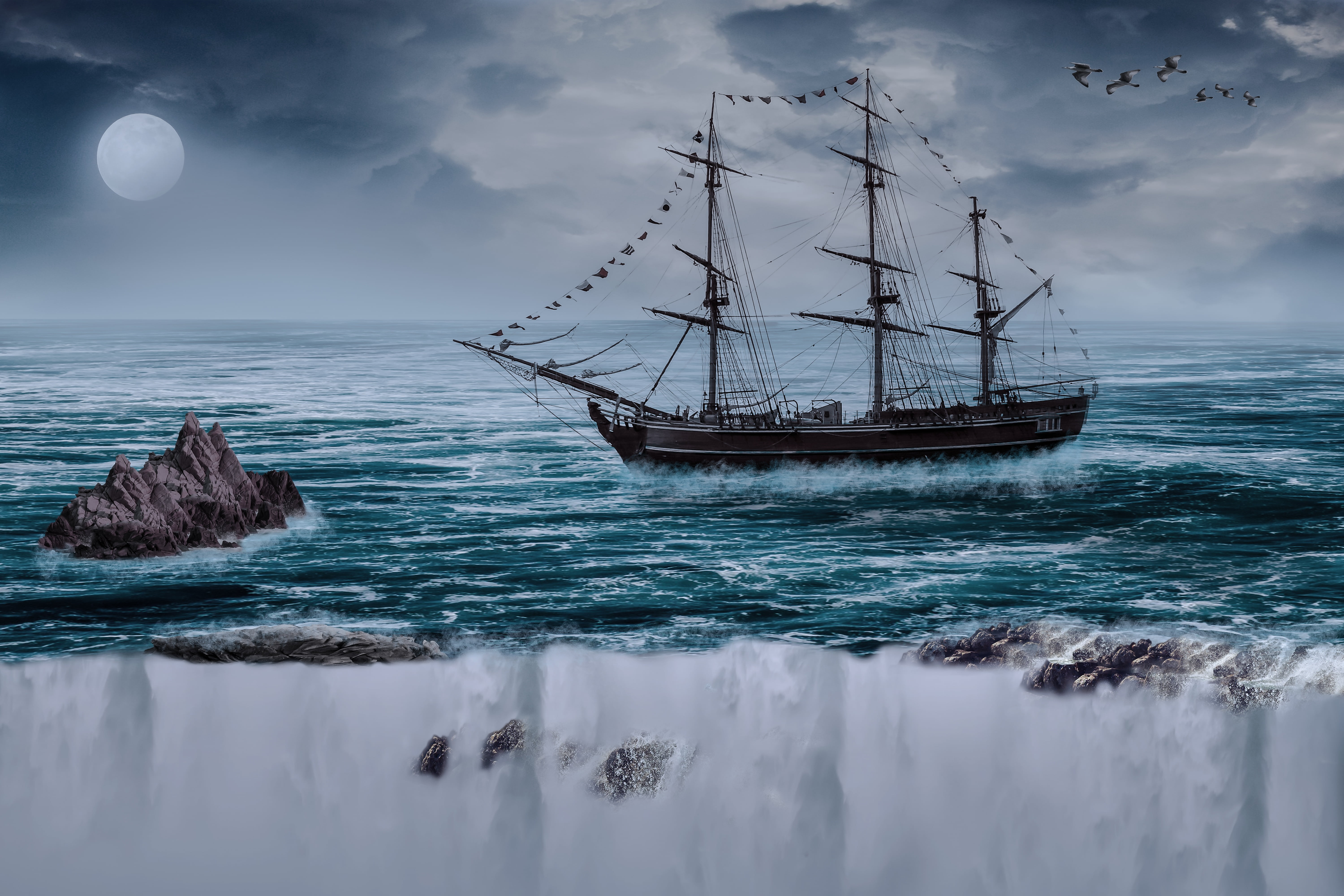 horizon Over Water, people Traveling, summer, idyllic, scenics - nature, sailboat, wind, sail, transportation, digital, sailing, 5K, passenger Ship, tourism, HD Wallpaper