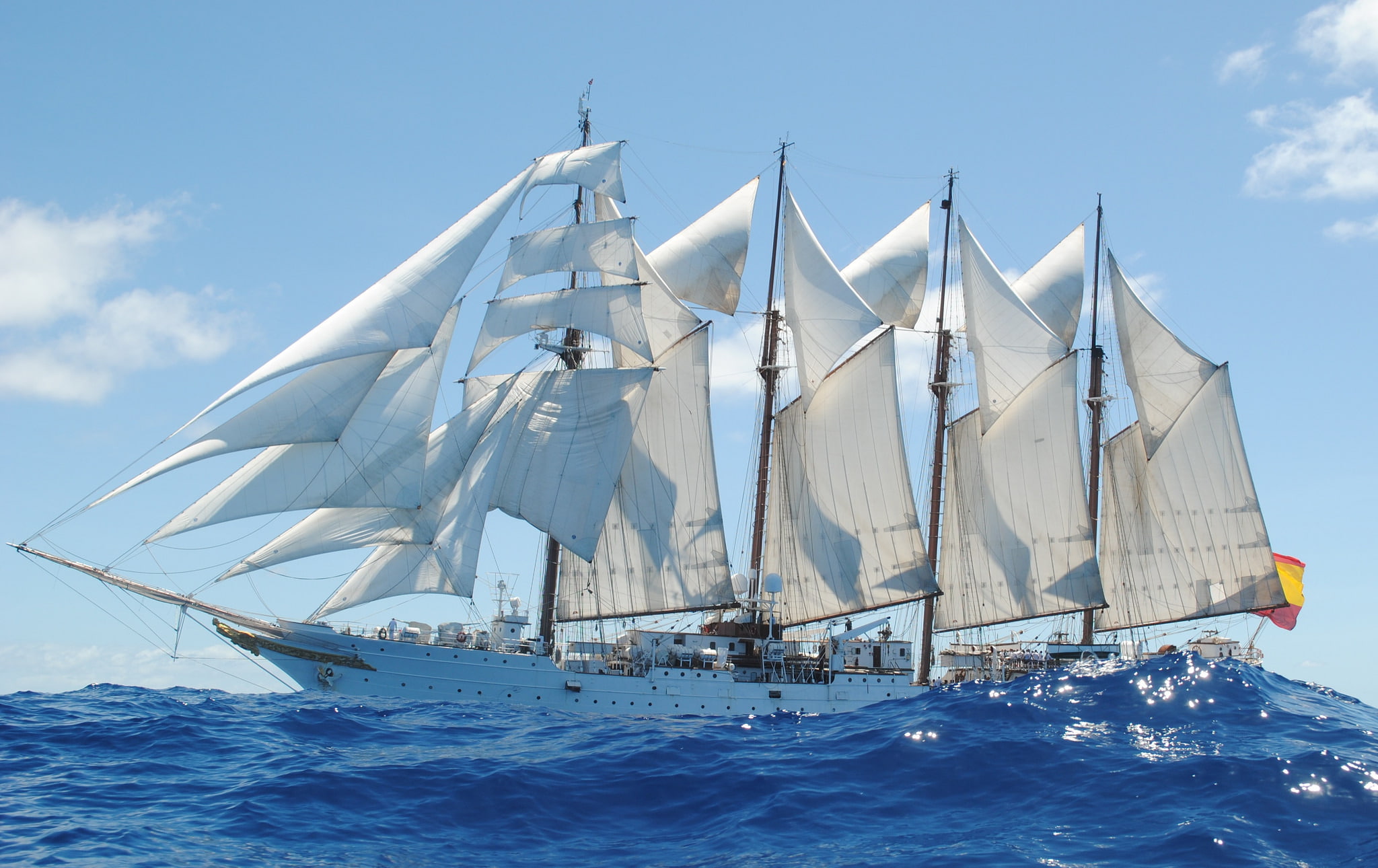 Juan Sebastián Elcano, Brigantine, 1080P, (A-71), sea, ship, training, HD Wallpaper