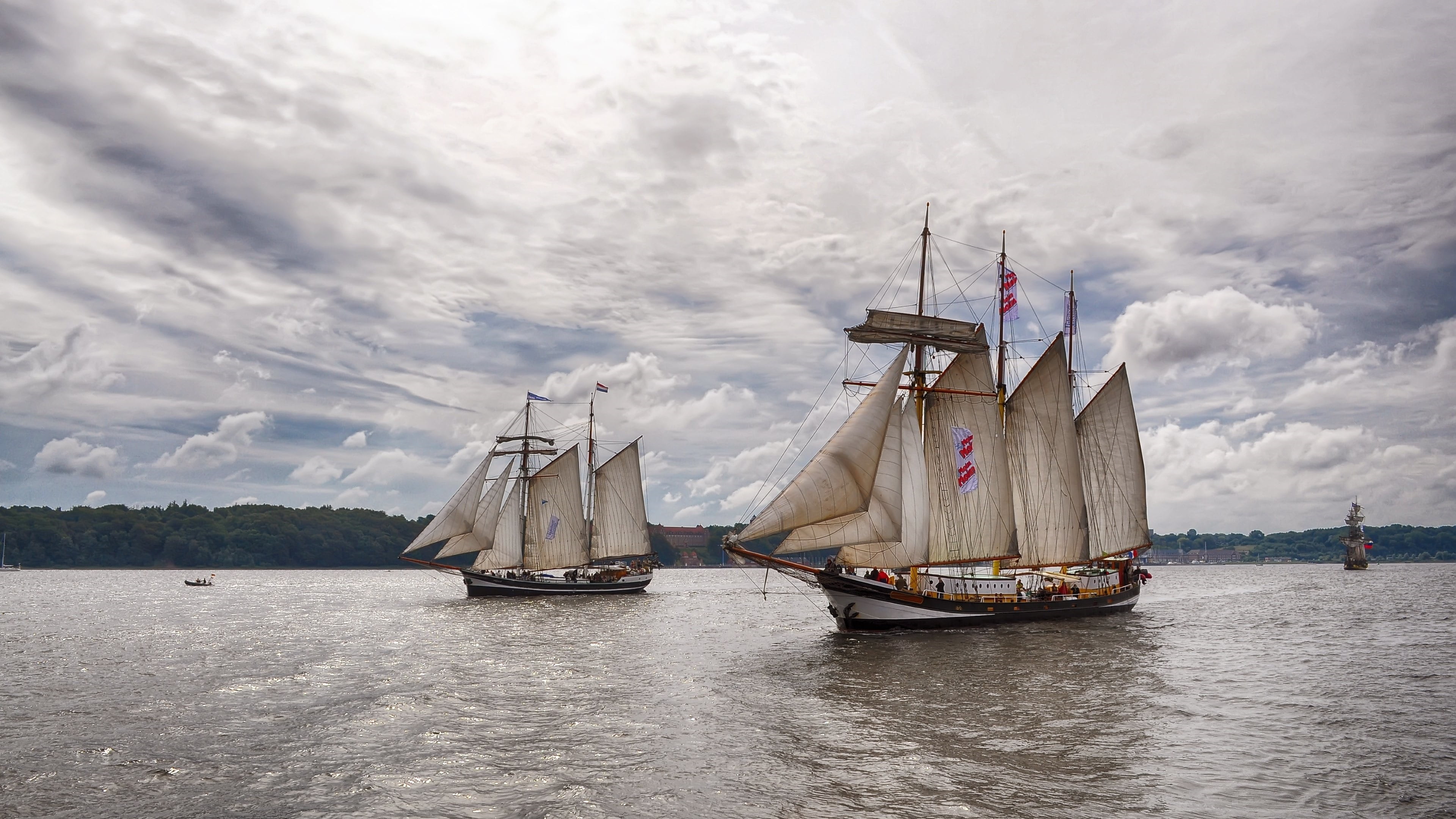 day, sailing, sailing ship, schooner, watercraft, brig, galeas, brigantine, pole, east indiaman, the past, water, nature, sea, exploration, no people, cloud - sky, HD Wallpaper
