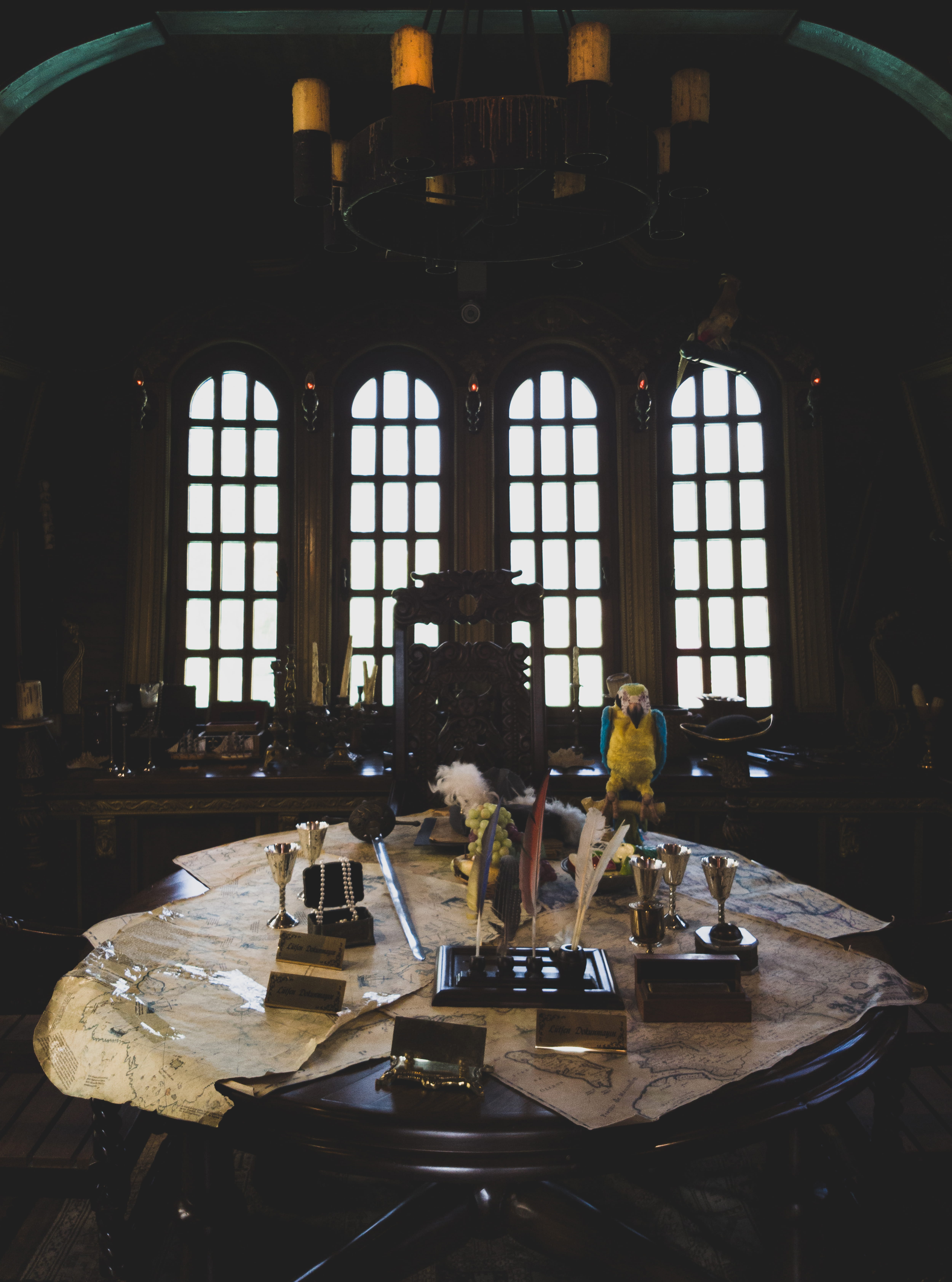 pirate, architecture, table, glass - material, wood - material, lost, turkey, built structure, religion, indoors, place of worship, parrot, glass, window, Phone HD Wallpaper