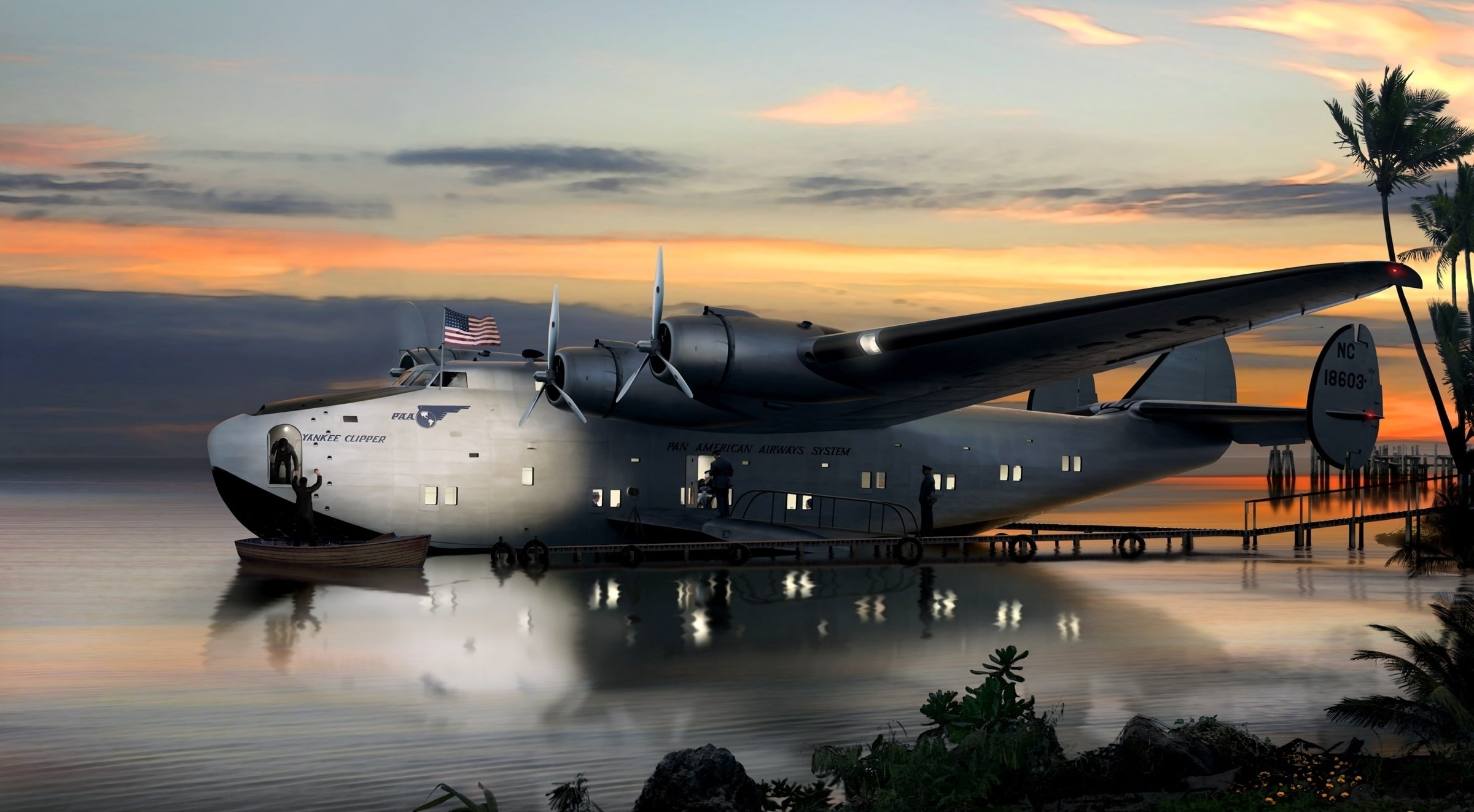 Water, Yankee Clipper, sea, scenics - nature, 1938, military, gray, Travel, cloud - sky, Boeing 314, 1941, flying boat, transportation, carrier, airplane, HD Wallpaper