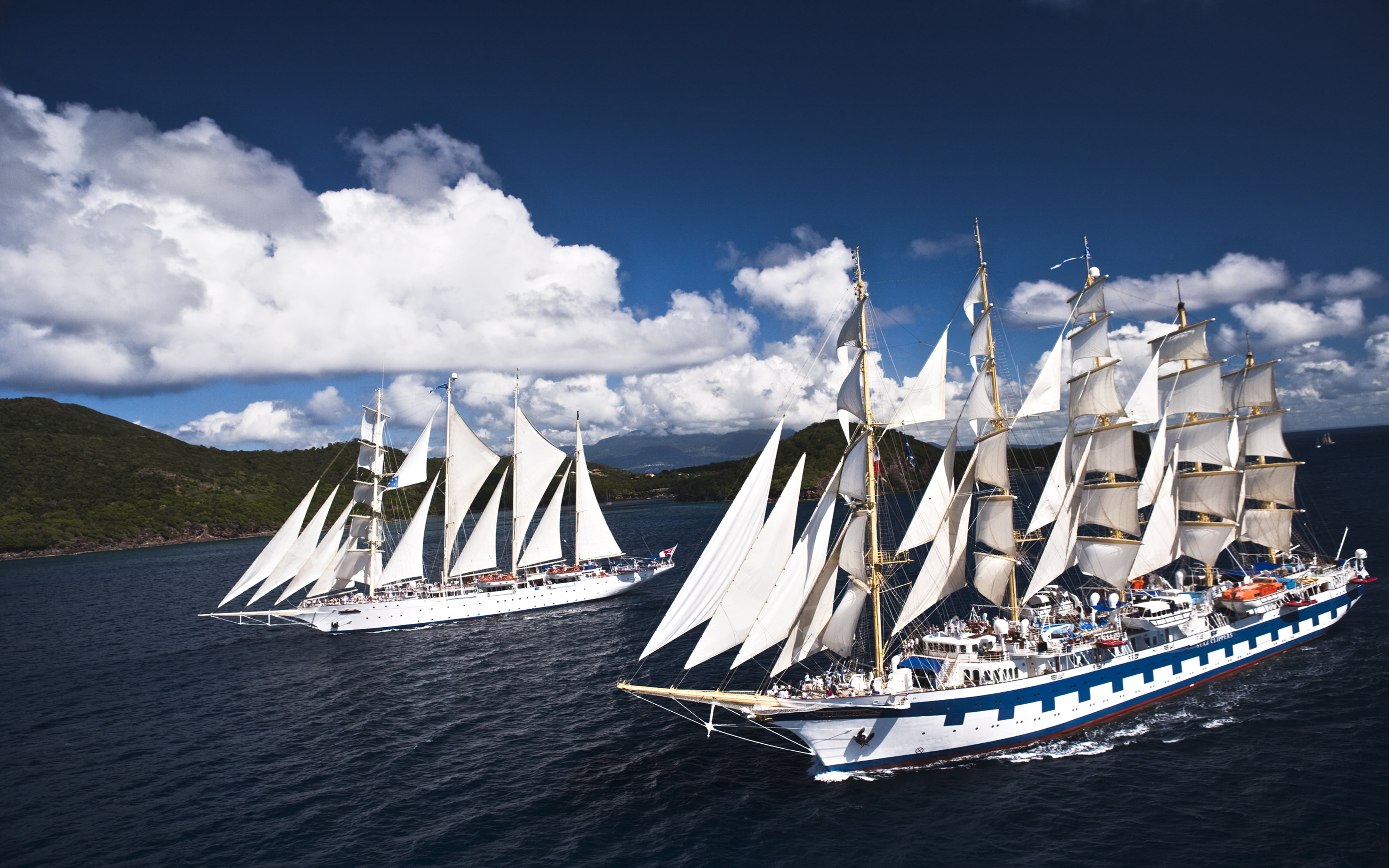 water, sailing, nautical vessel, pole, nature, outdoors, sky, sea, yacht, ships, beauty in nature, clippers, travel, luxury, desktop, star, 4K, HD Wallpaper
