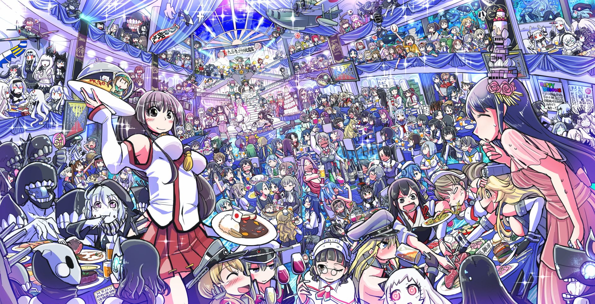 Destroyer Ancient Demon (Kancolle), Destroyer Ro-Class (Kancolle), Miyuki (Kancolle), Kasumi (Kancolle), U-511 (Kancolle), Katori (Kancolle), high angle view, HD Wallpaper