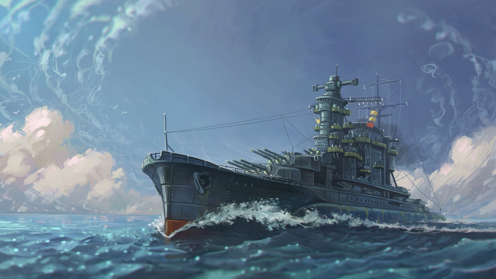 water, watercolor, painting, no people, nautical vessel, industry, oil, full course, bursts, sky, wave, Navy, shipping, sea, ship, outdoors, transportation, HD Wallpaper