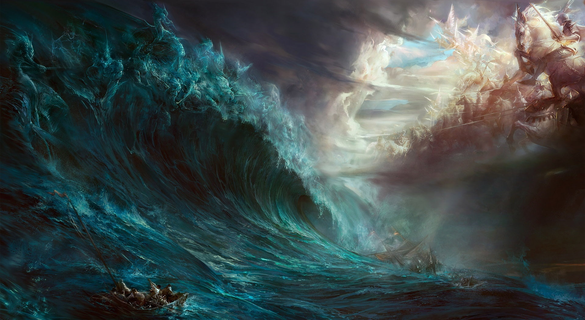 abstract, power, sea, cloud - sky, full frame, beauty in nature, Ocean, Artistic, Beautiful, motion, nature, Artwork, pattern, Apocalyptic, Fantasy, HD Wallpaper