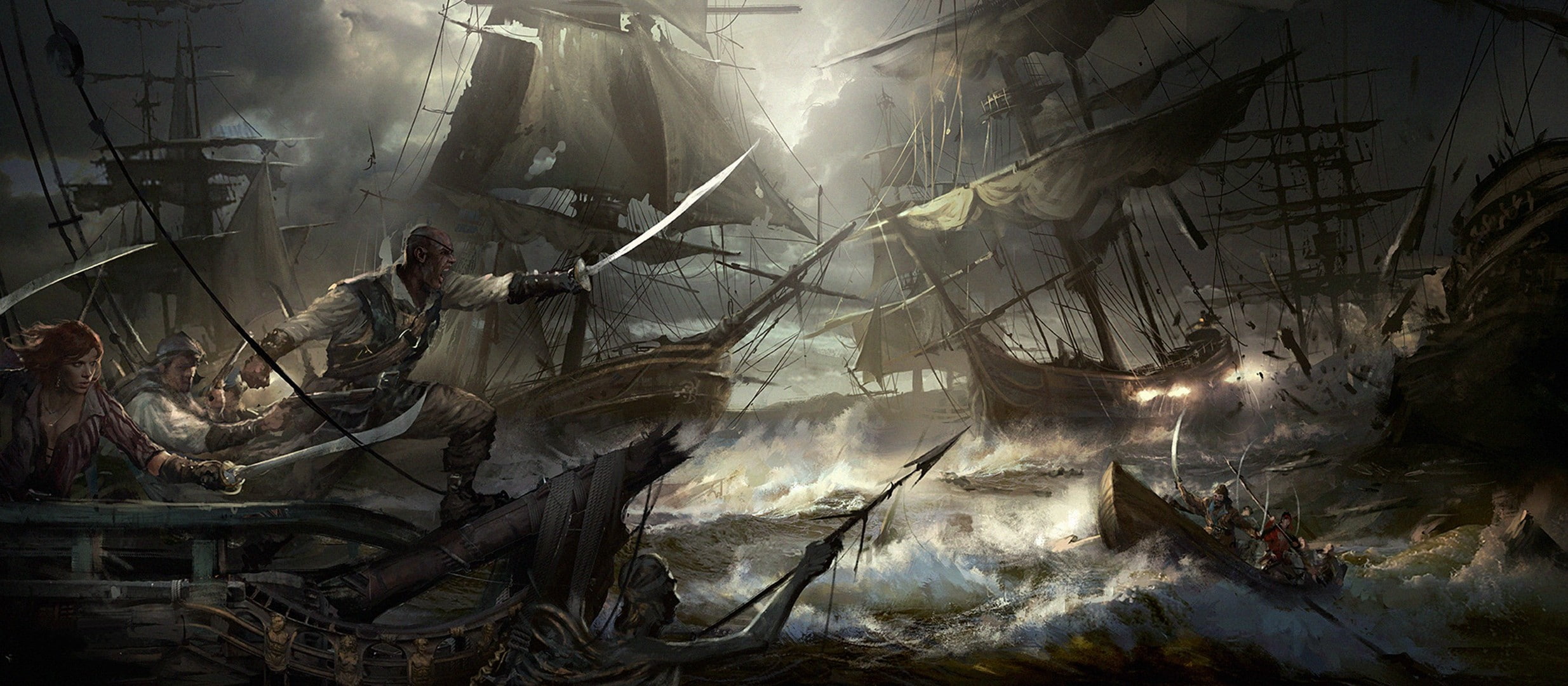 architecture, damaged, destruction, the past, artwork fantasy art ocean battle, communication, smoke - physical structure, sign, history, burning, no people, HD Wallpaper