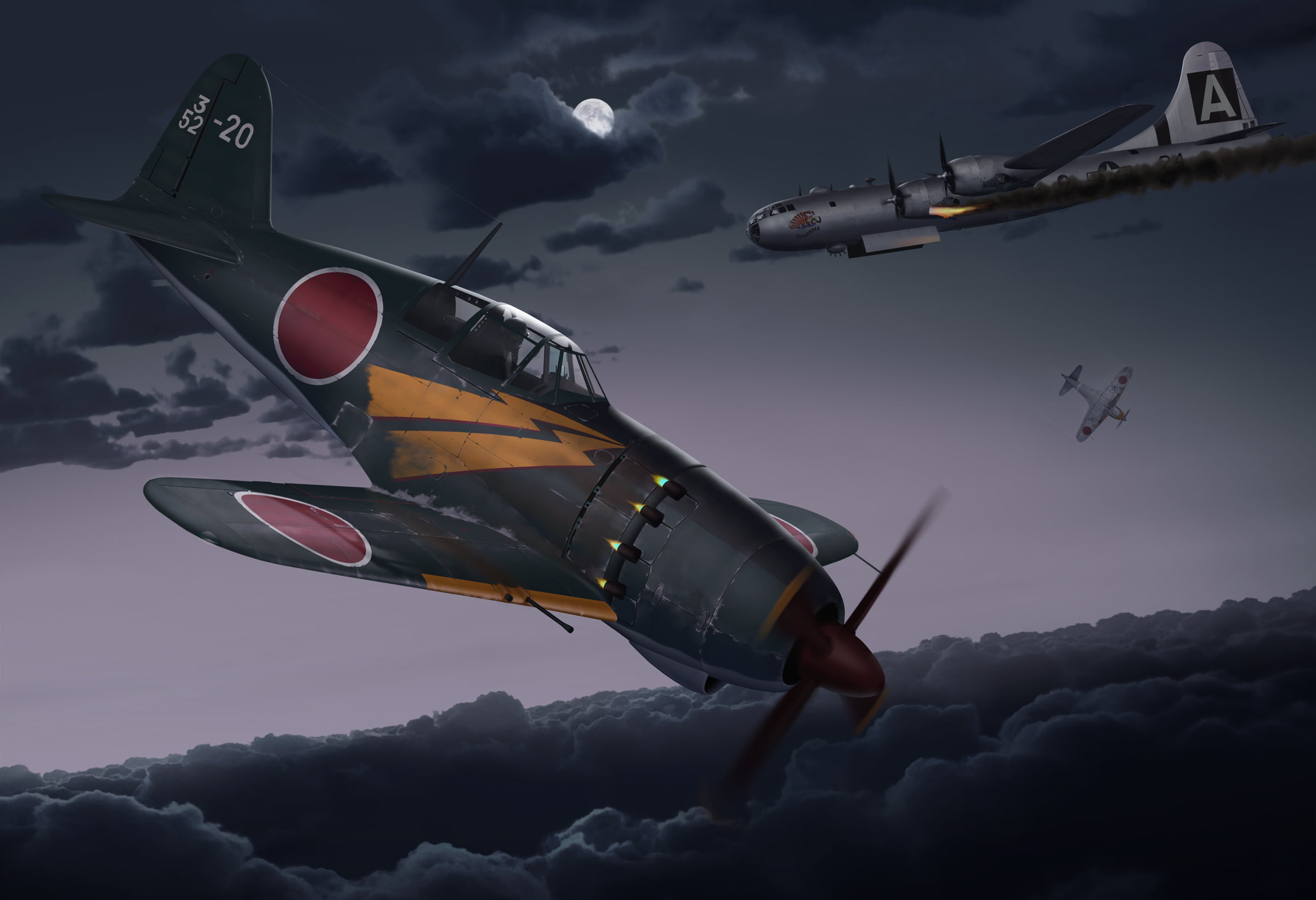 flying, figure, wwii, outdoors, sky, mid-air, art, plane, mode of transportation, fighter, strategic, Japanese, helicopter, beauty in nature, no people, HD Wallpaper