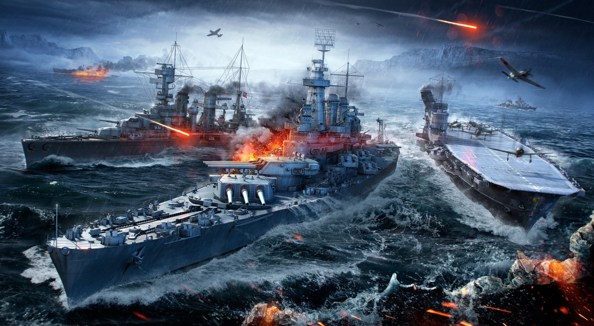 water, navy, no people, freight transportation, passenger craft, burning, sailing ship, Games, battleships, 1080P, motion, mode of transportation, Battle, HD Wallpaper