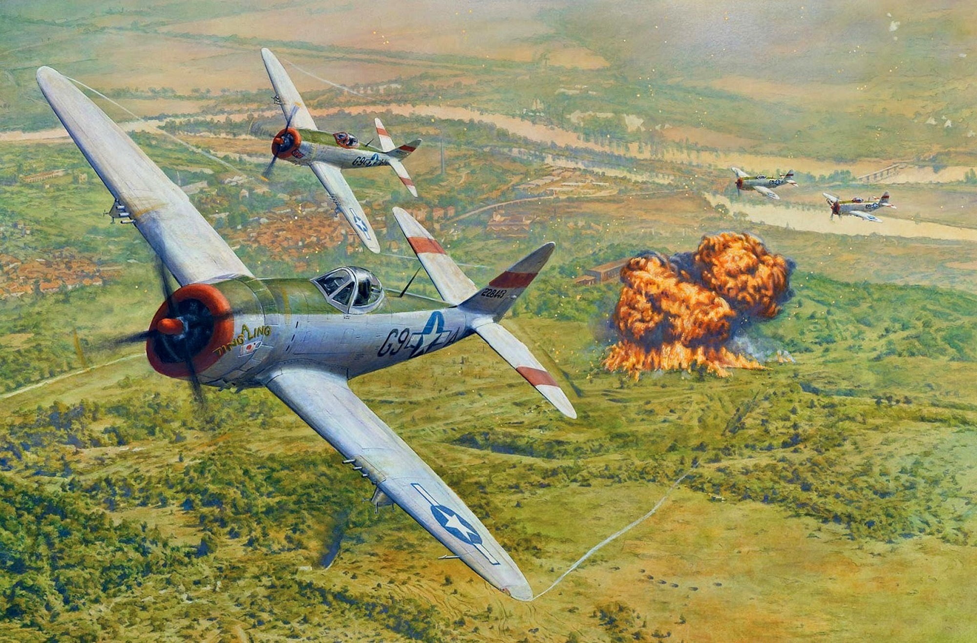 field, Republic P-47 Thunderbolt, environment, land, mode of transportation, figure, P-47, attack, the bombing, transportation, WW2, outdoors, nature, military, HD Wallpaper