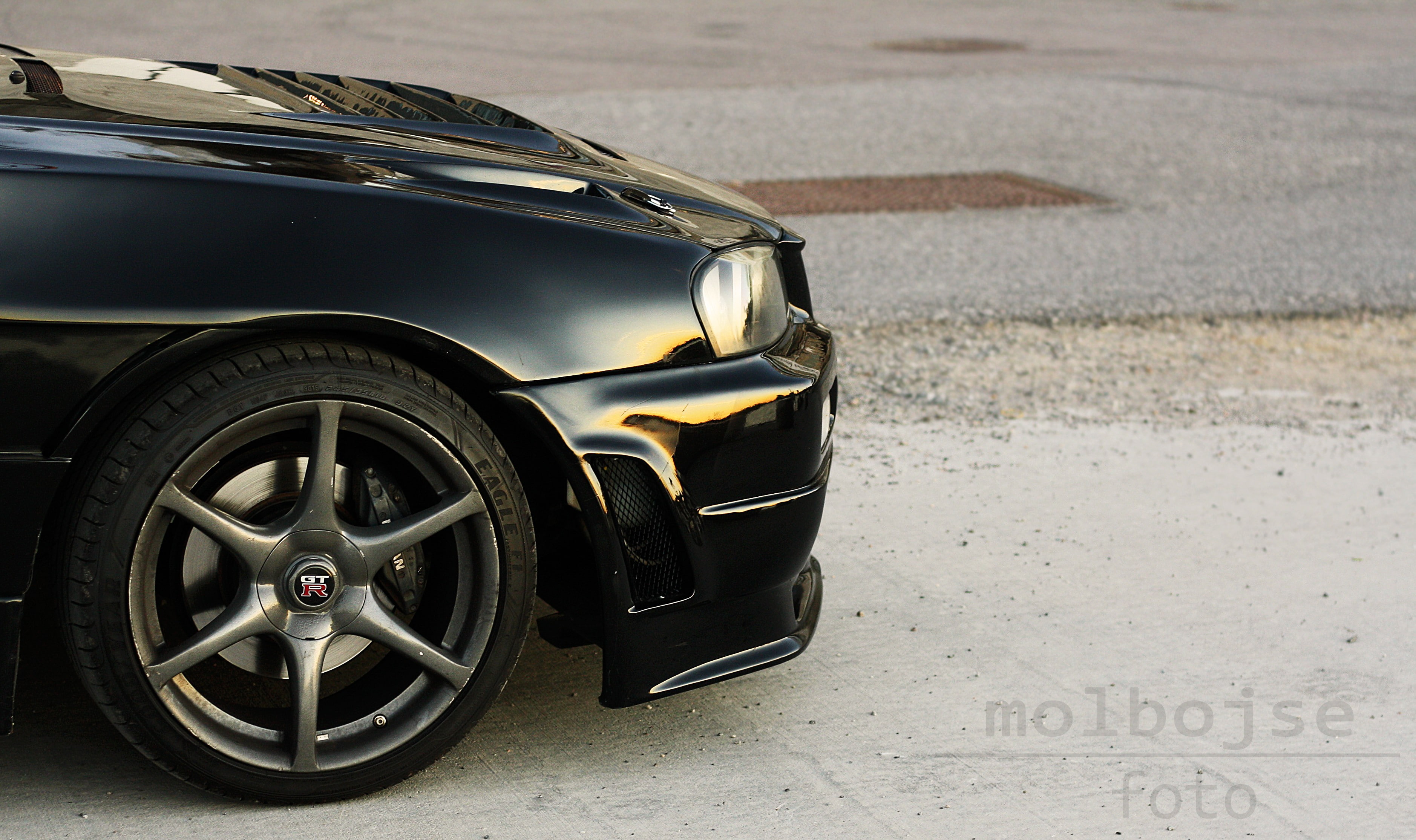 car, wheel, land vehicle, transportation, tire, Nissan, skyline, mode of transportation, wealth, stationary, close-up, city, Black Pearl, luxury, Nissan Skyline GT-R R34, HD Wallpaper