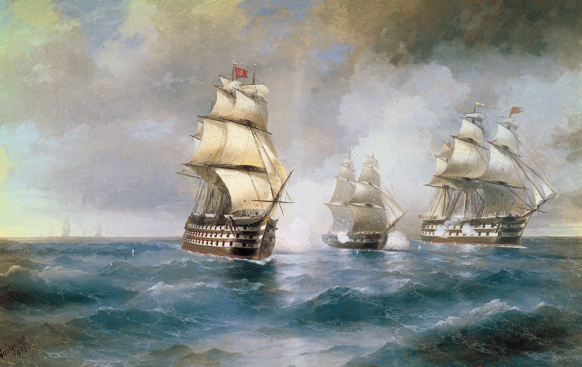 sea, painting, 1080P, aivazovsky, picture, ships, HD Wallpaper