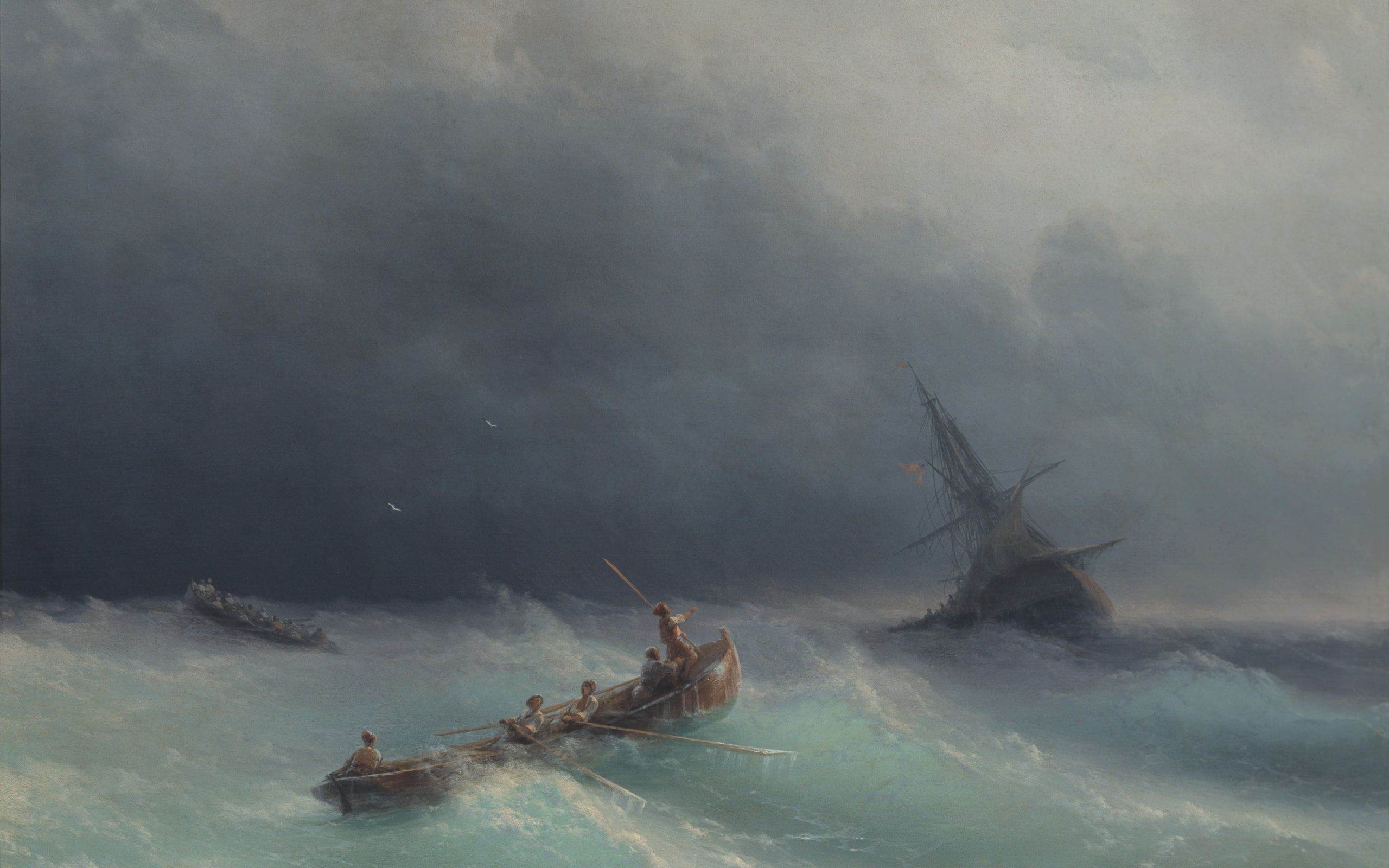 ship, painting, 2K, storm, ships, art, horror, aivazovsky, ocean, boat, HD Wallpaper