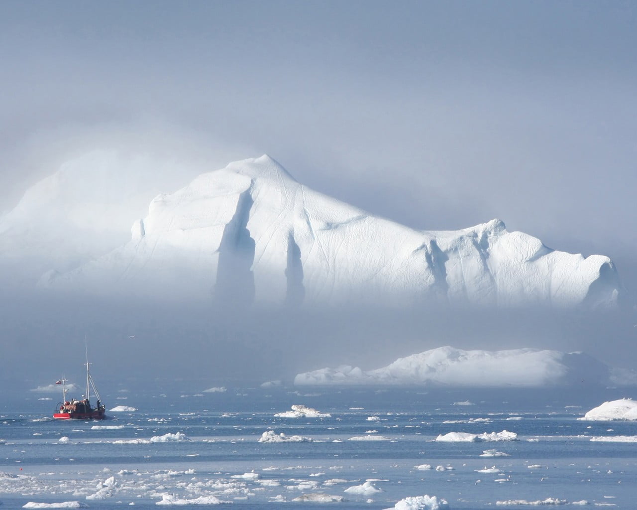 scenics - nature, outdoors, red, water, sky, snow, winter, sea, ice, 720P, mountain, boat, travel, no people, mode of transportation, day, nautical vessel, HD Wallpaper