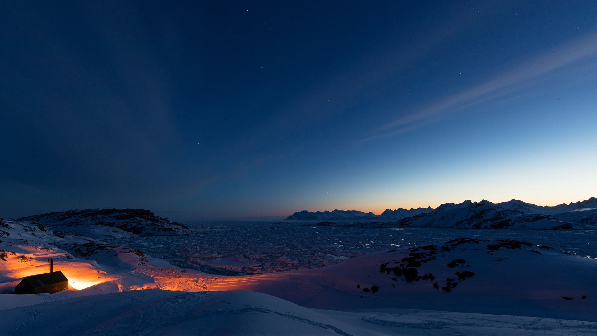 1080P, ice, nature, snow, night, sunset, Greenland, mountains, dark, lights, sky, Kulusuk, HD Wallpaper