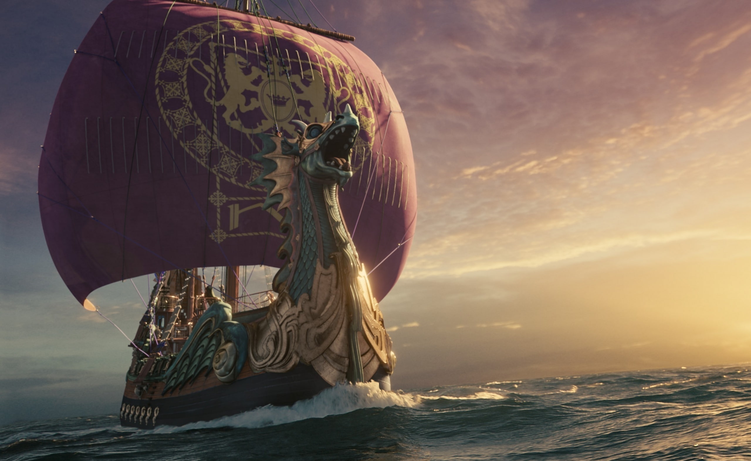 Treader, sea, Dawn, day, Other Movies, real people, people, idyllic, horizon over water, outdoors, beauty in nature, sunset, longship, viking, HD Wallpaper