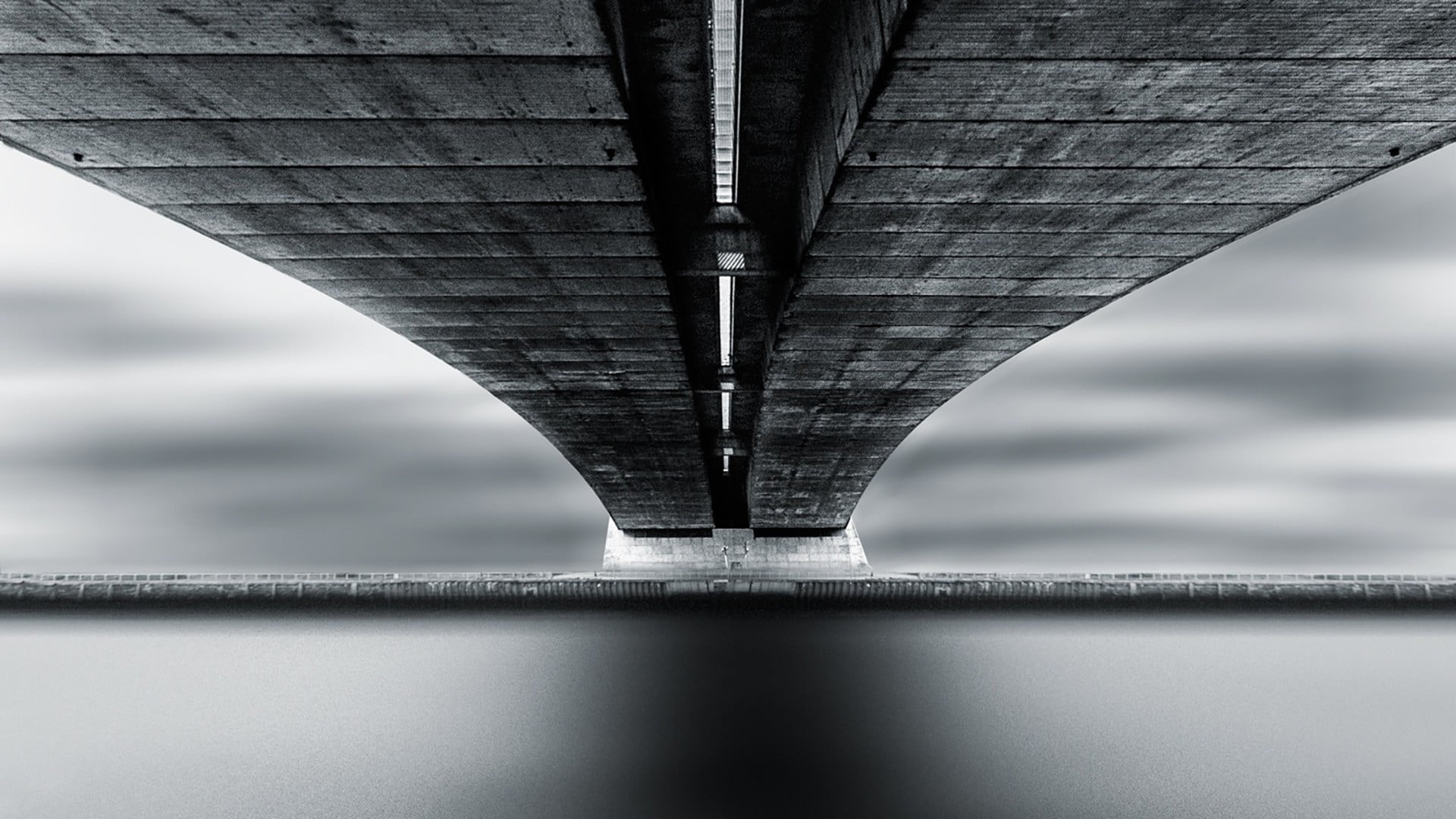 bridge - man made structure, waterfront, day, transportation, metal, no people, low angle view, monochrome, 1080P, bridge, water, girder, long, built structure, HD Wallpaper