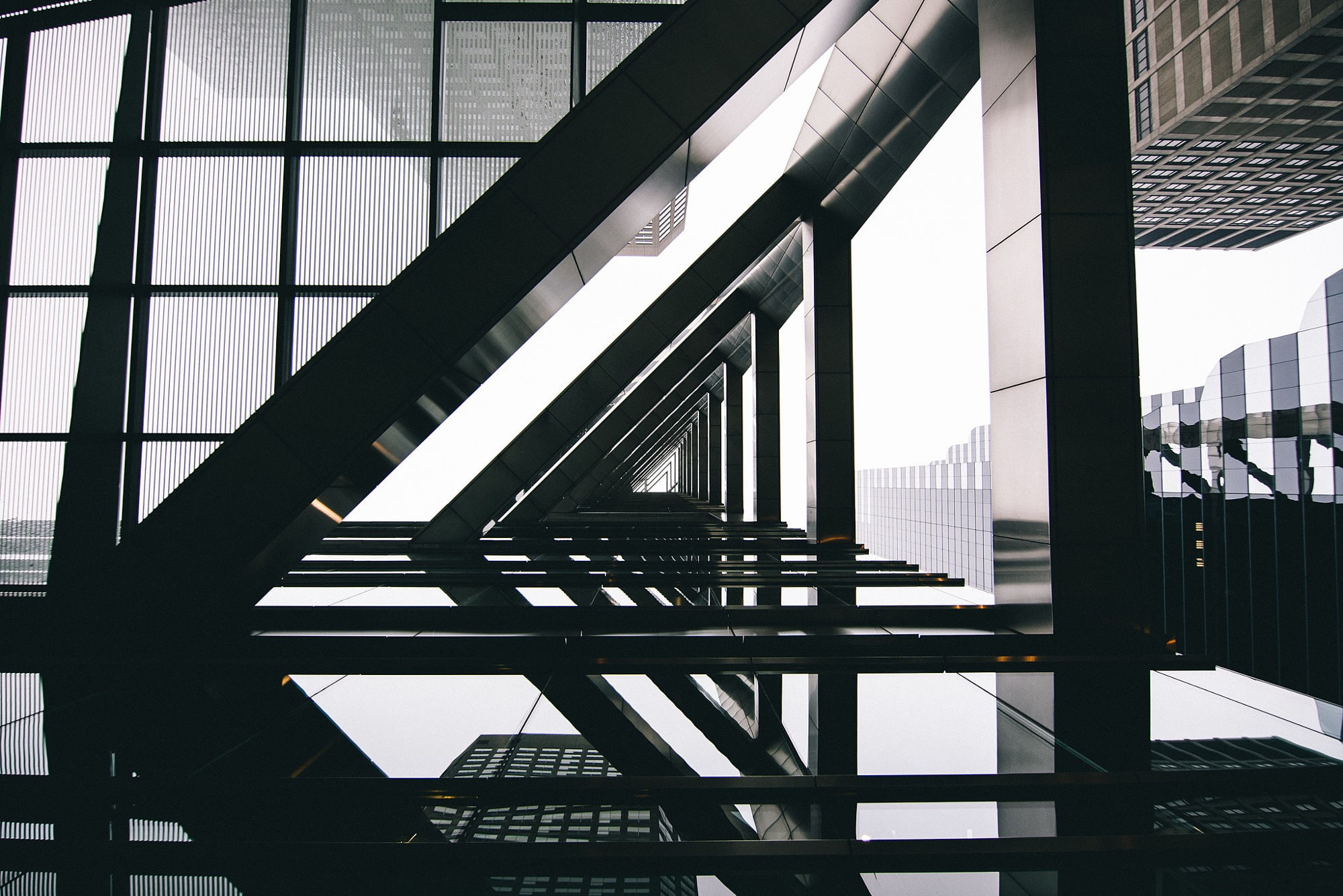 sky, built structure, nature, building exterior, transportation, modern, architecture, ceiling, girder, pattern, railing, connection, city, bridge, day, HD Wallpaper