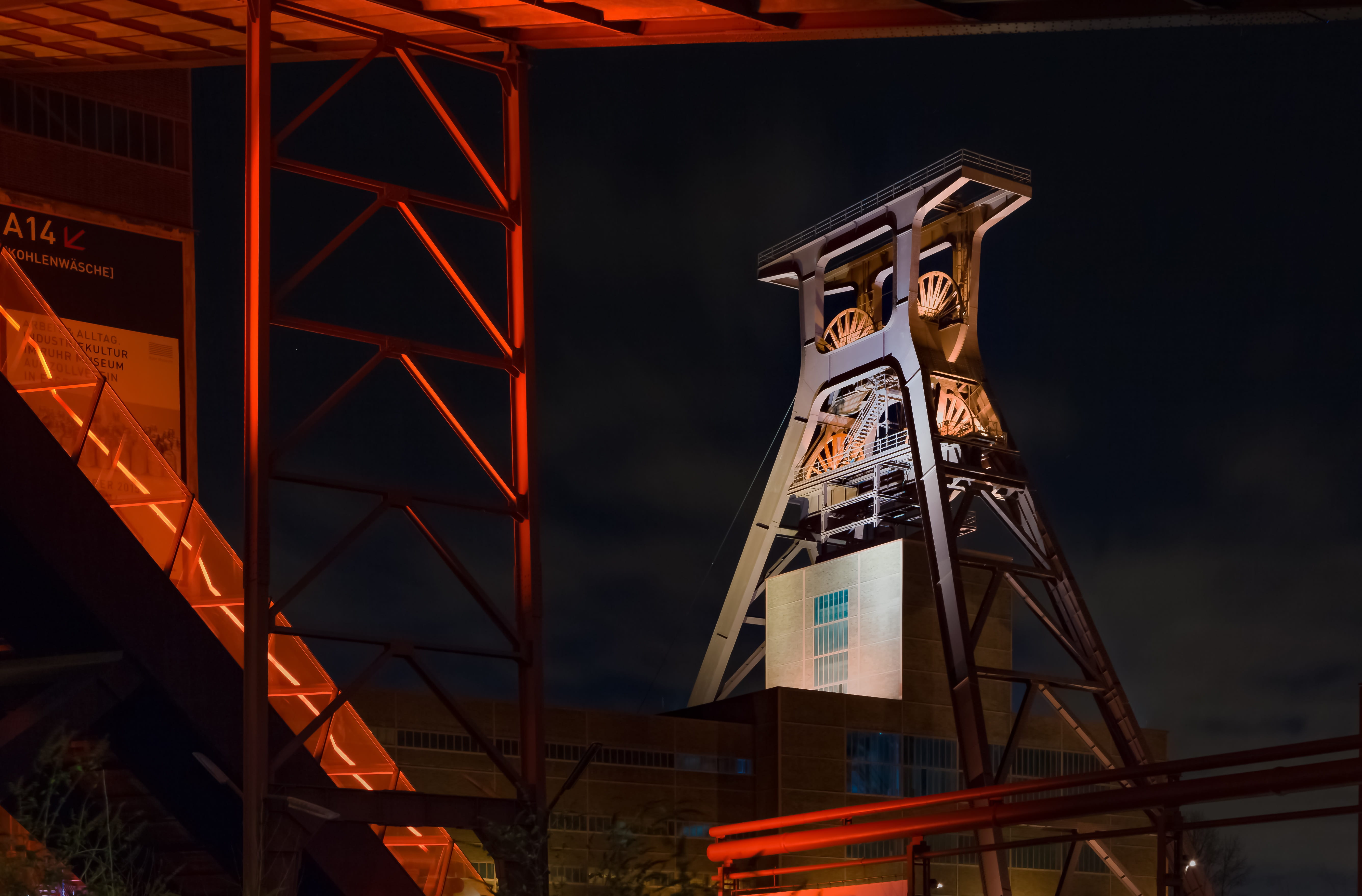 lighting equipment, stage, no people, built structure, eat, zeche zollverein, building exterior, fuel and power generation, sky, night, architecture, construction industry, HD Wallpaper