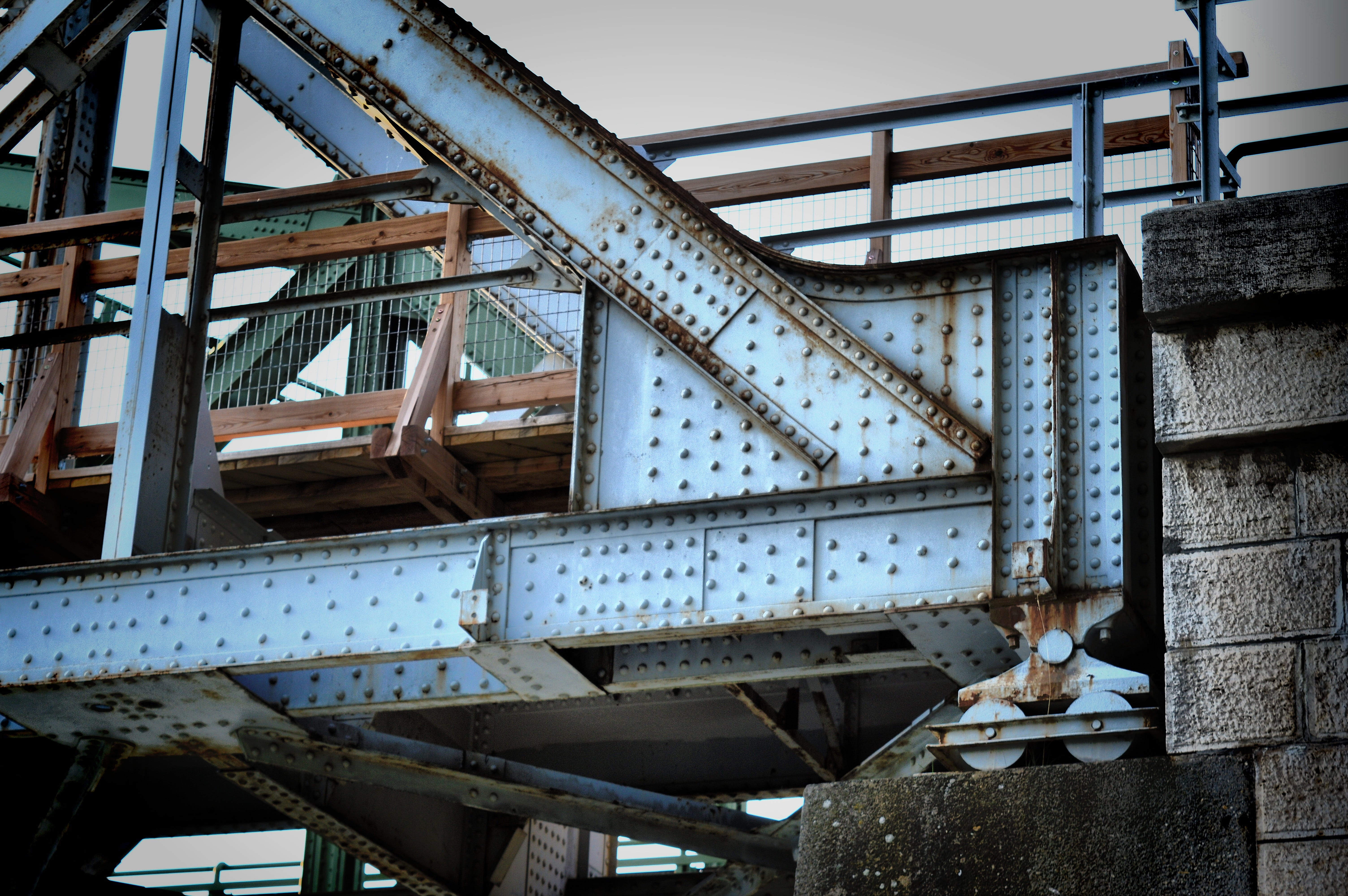 bridge, obsolete, rusty, architecture, old, 5K, outdoors, low angle view, transportation, steel, limit, damaged, sky, girder, nature, buildup, wood - material, HD Wallpaper