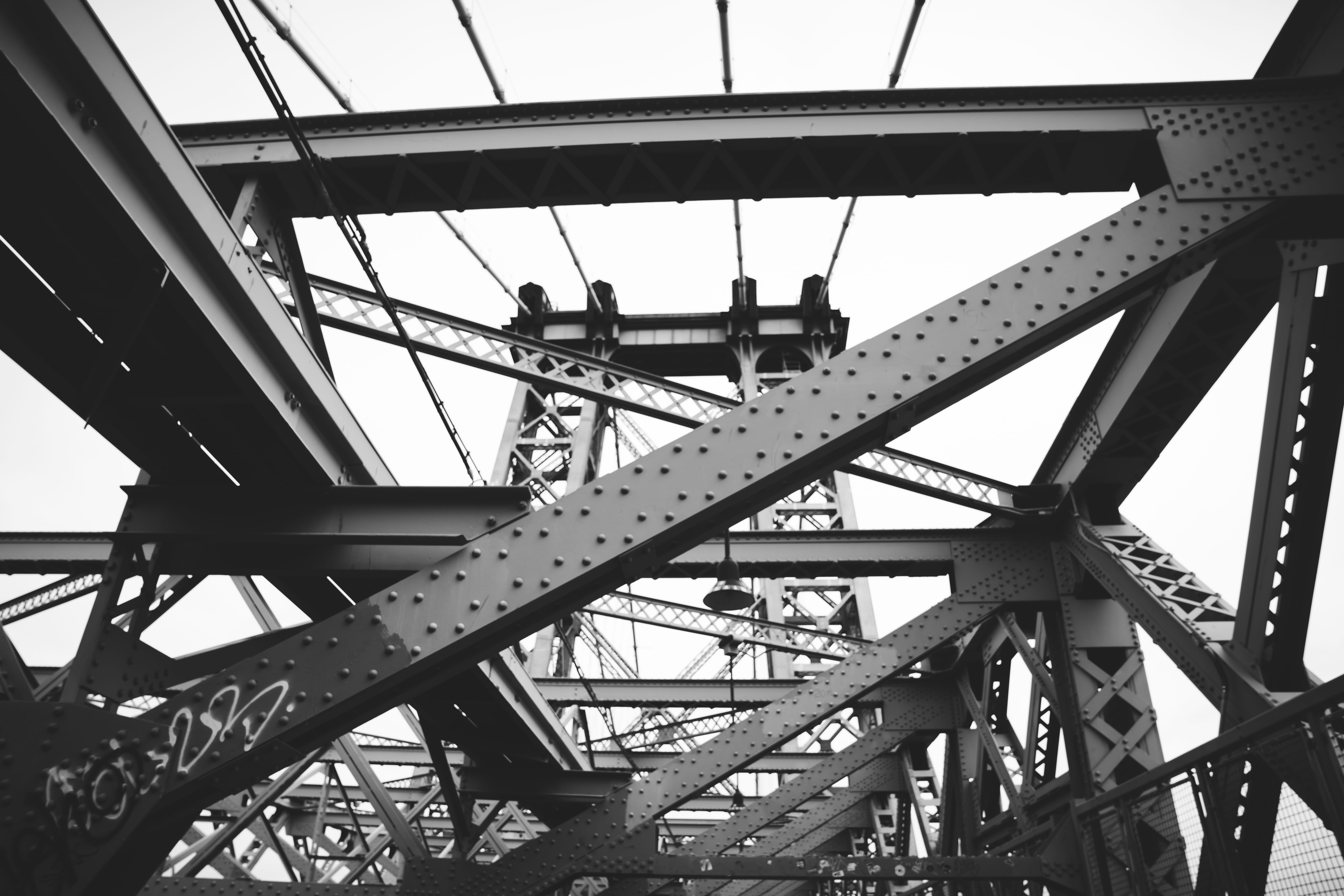 pattern, nature, print, day, metal, bandw, bw, 8K, girder, built structure, sky, black and white, clear sky, bridge - man made structure, no people, connection, HD Wallpaper