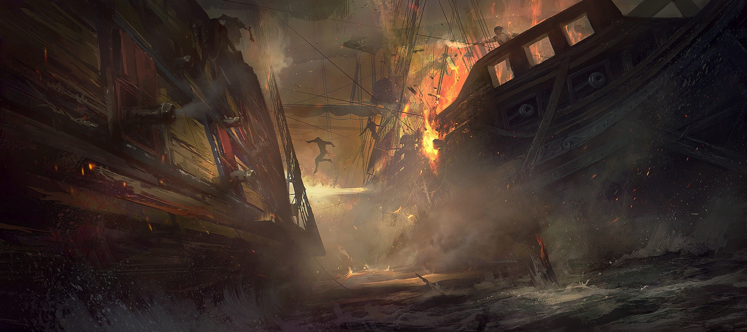 ship, naval battles, 1080P, fantasy art, pirates, artwork, HD Wallpaper