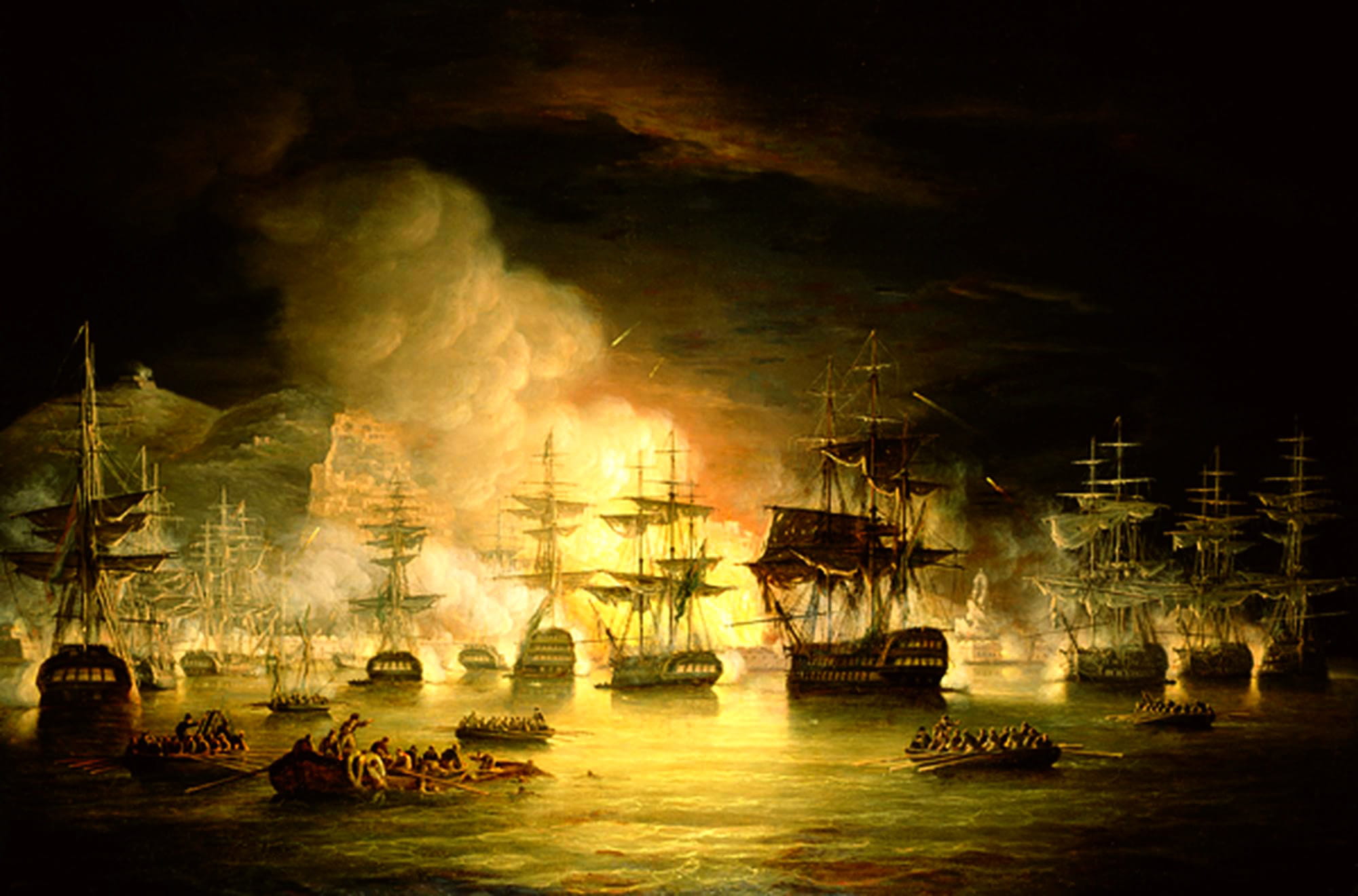 nautical vessel, reflection, built structure, sea, Algiers, painting, Anglo-Dutch fleet;attack on deys corsairs;dey;corsair;English;D, building exterior, HD Wallpaper