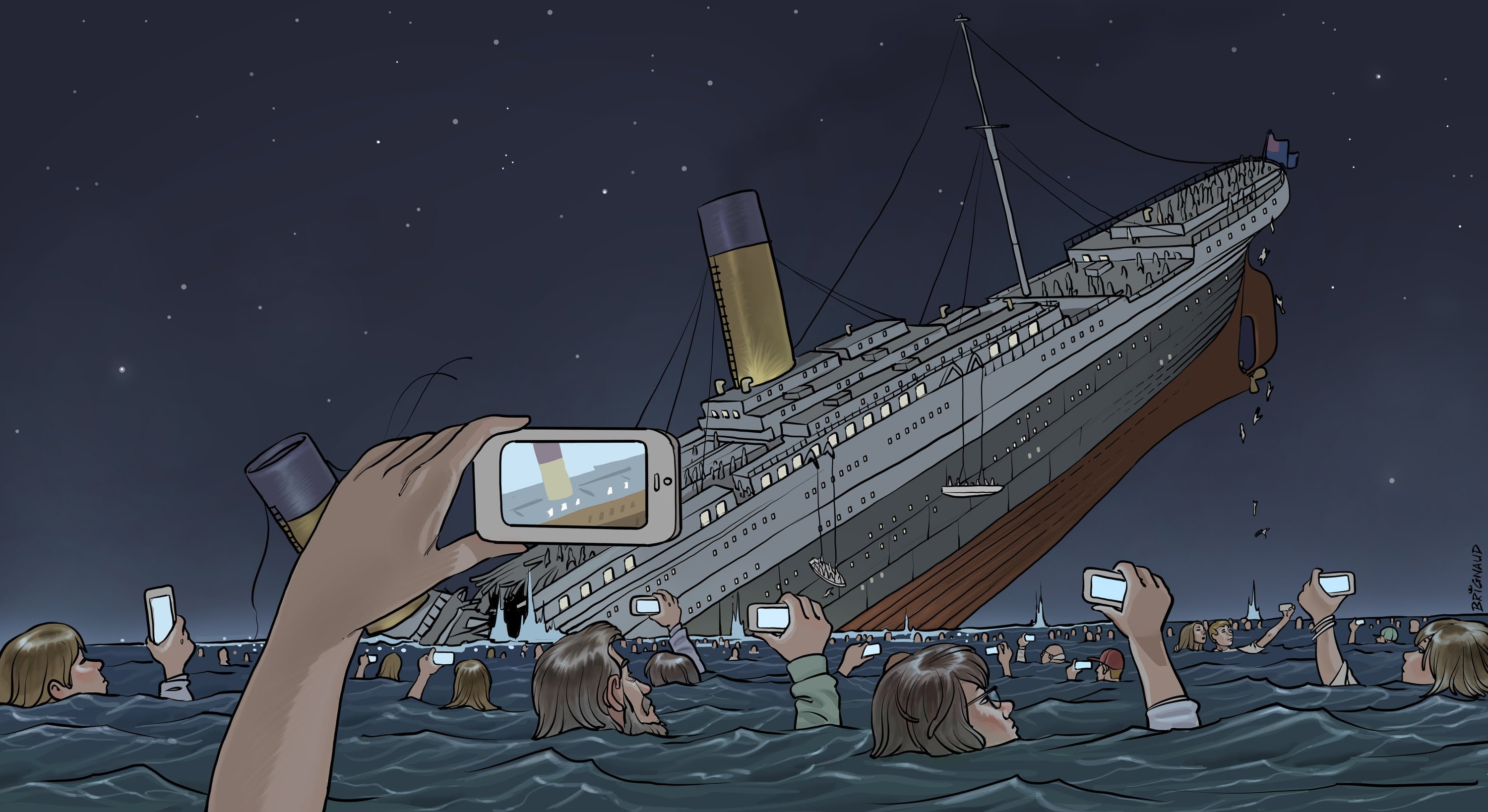 The crash, Phones, Black Humor, Shooting, White Star Line, Cruise liner, 2K, Smartphones, RMS Titanic, People, The ship, Figure, Modernity, The ocean, HD Wallpaper