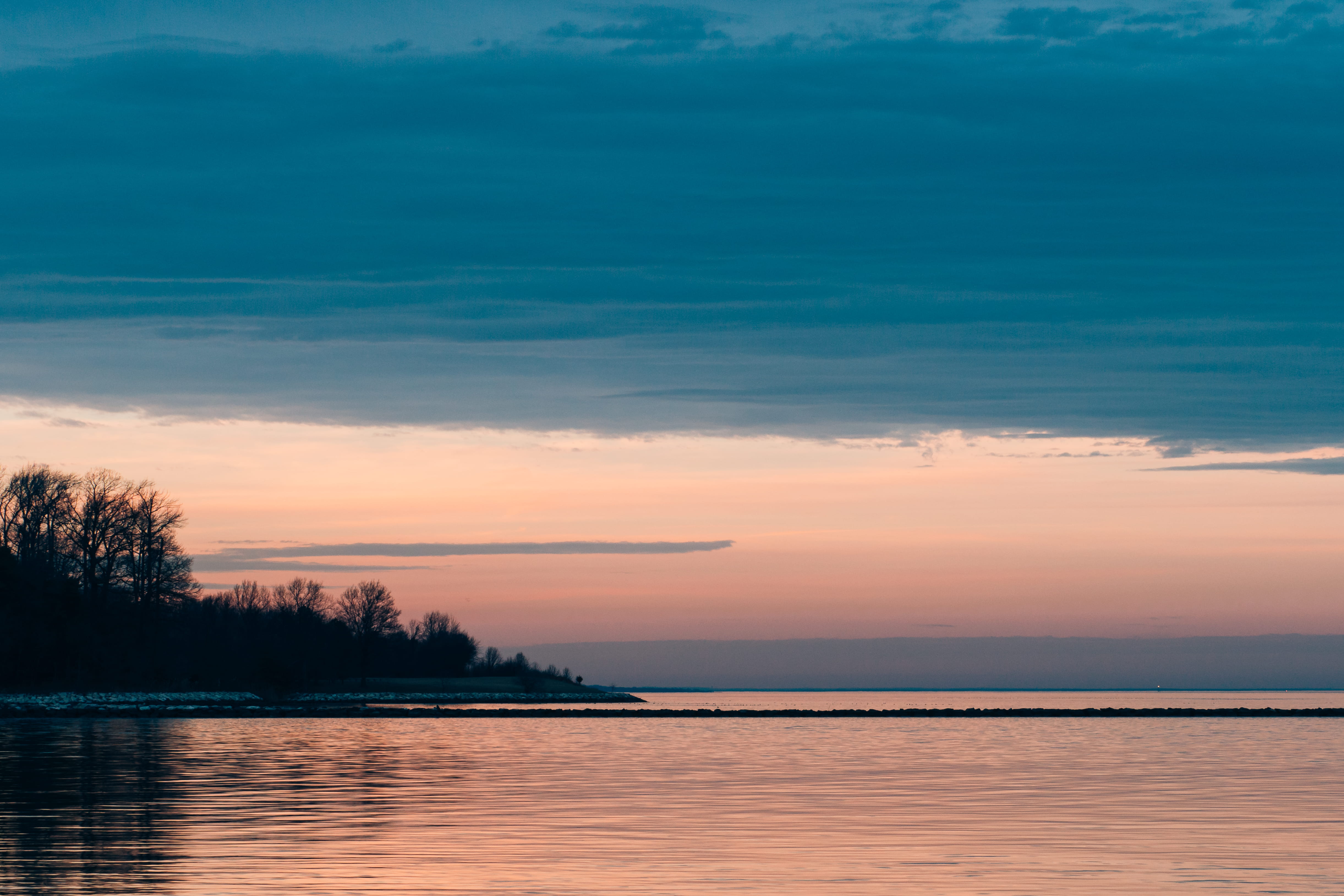 tranquil scene, orange color, sunset, non-urban scene, reflection, 4K, chesapeake, annapolis, silhouette, plant, beauty in nature, sky, nature, bay, water, HD Wallpaper